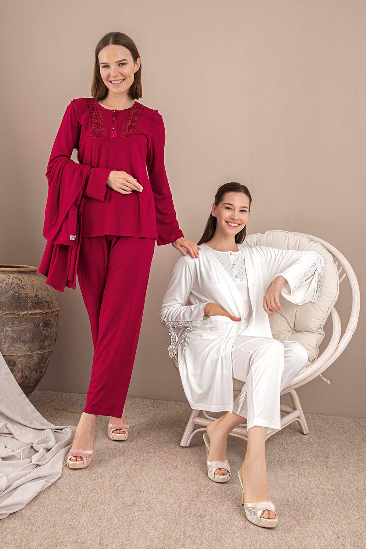 Rozalinda 133 Dantel Sabahlıklı Lohusa Pijama Takımı