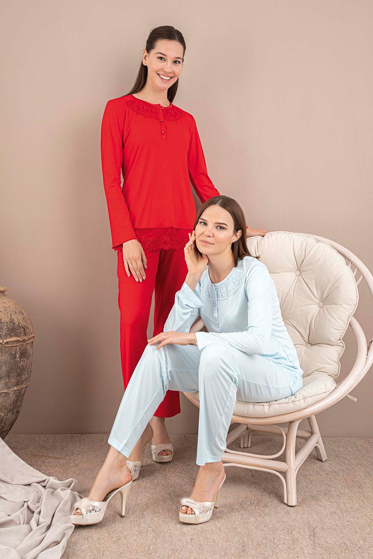 Rozalinda 135 Manss Dantel Detaylı Lohusa Pijama Takımı