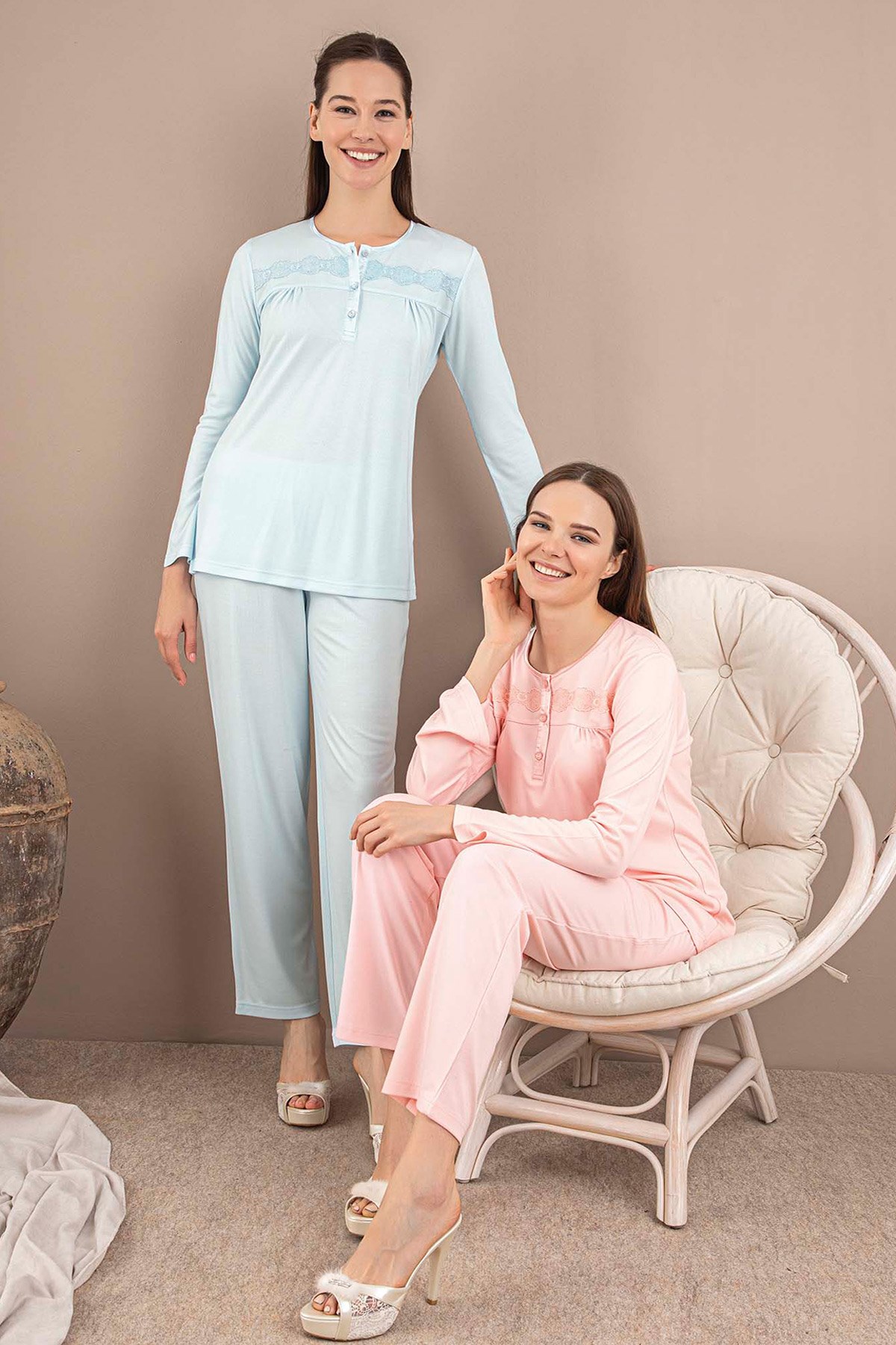 Rozalinda 136 Dantel Detaylı Lohusa Pijama Takımı