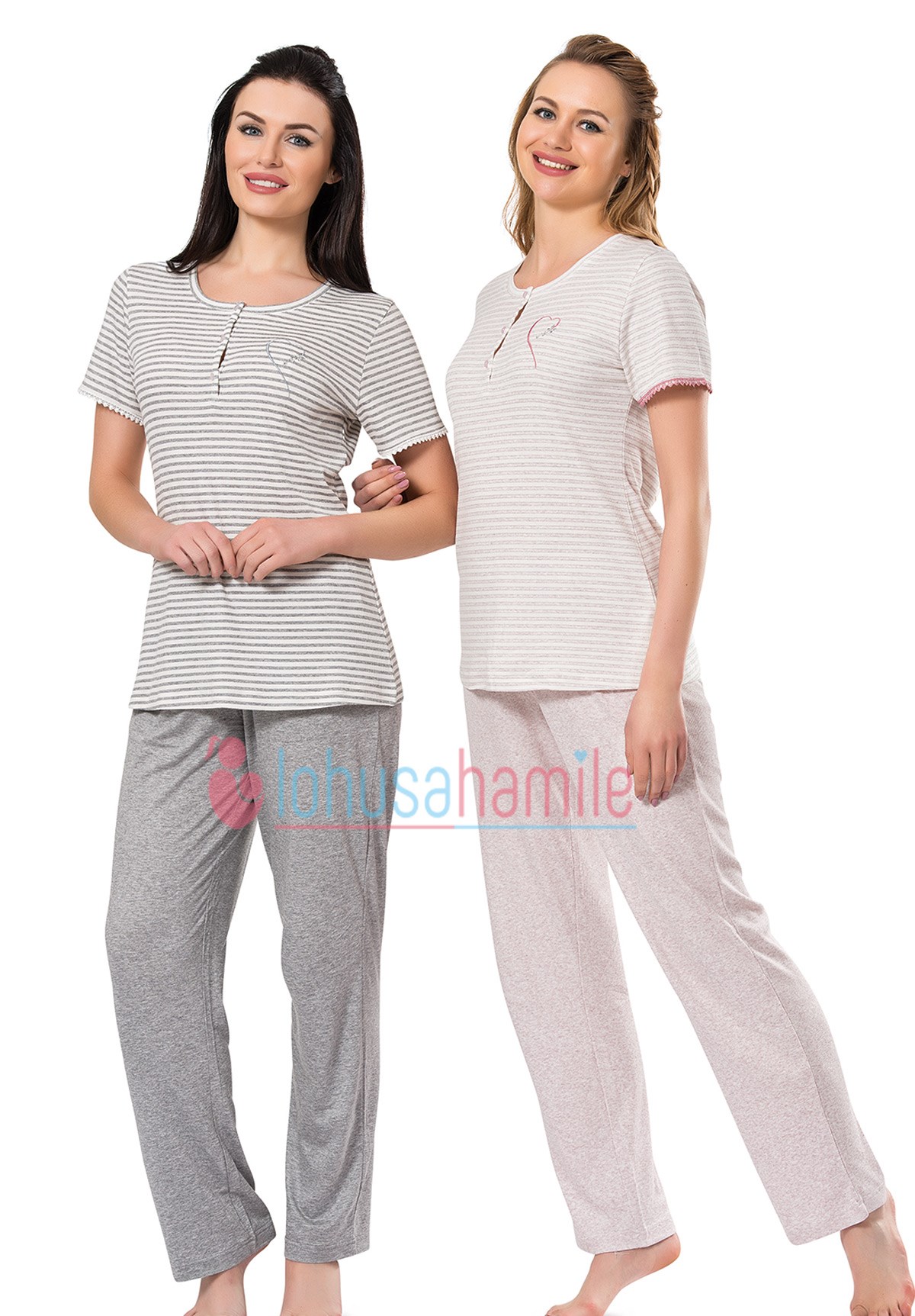 Rozalinda 1919 Çizgili Desenli Lohusa Pijama Takımı