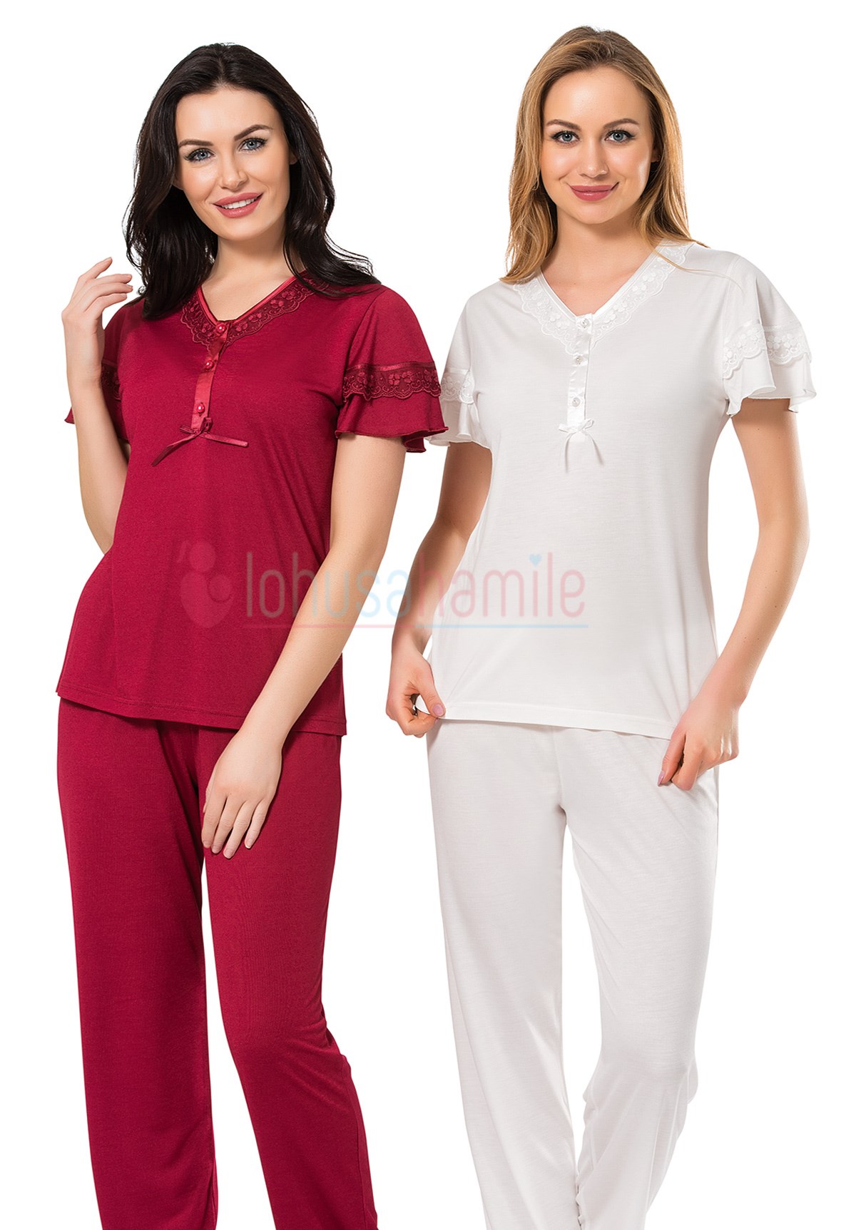 Rozalinda 1934 Yakası Dantelli lohusa Pijama Takımı
