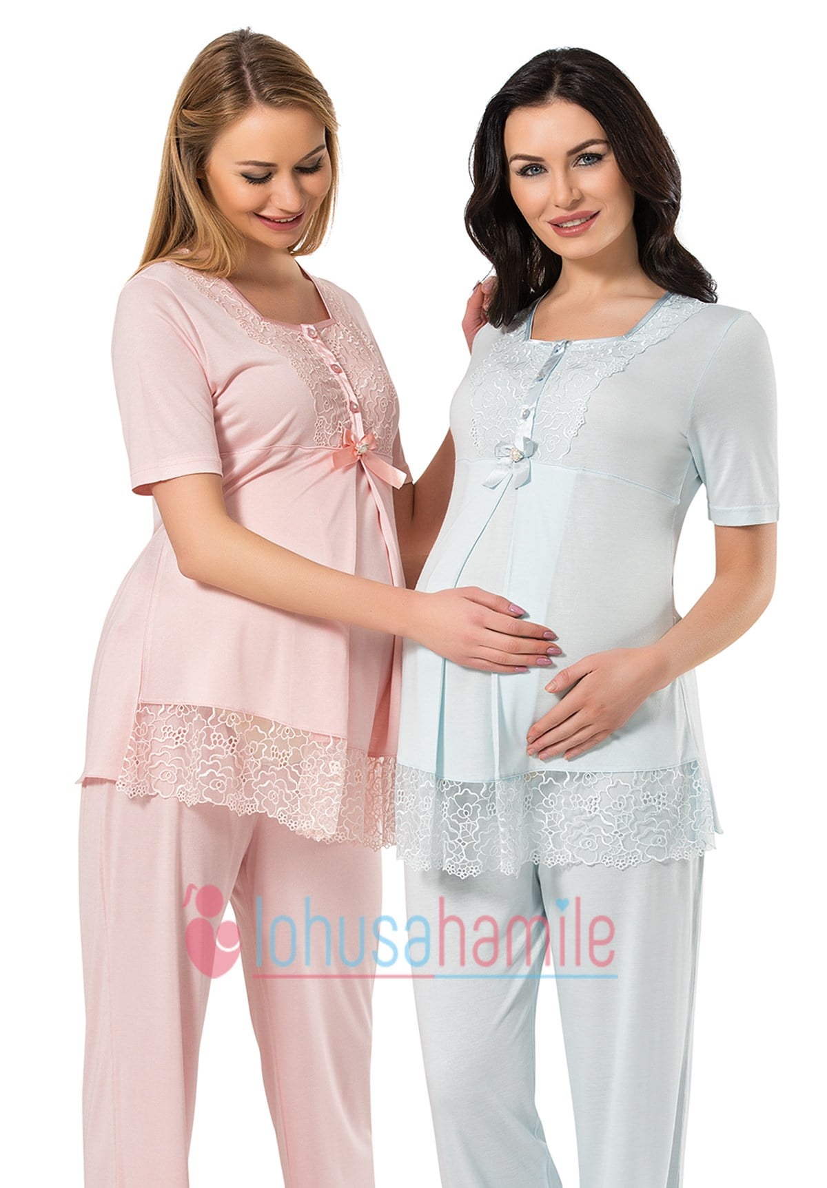 Rozalinda 1945 Yakası ve Eteği Dantelli Lohusa Pijama Takımı 