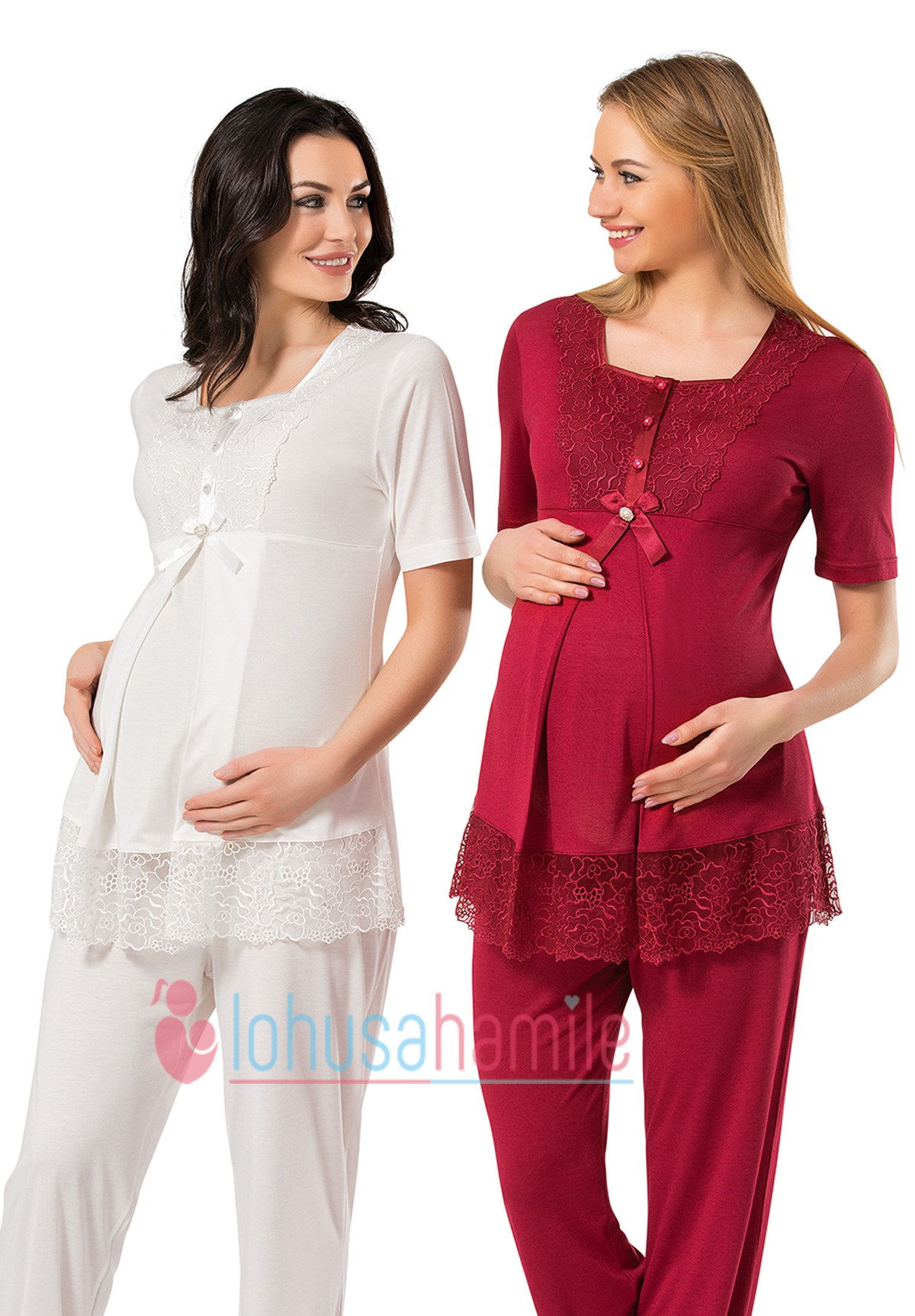 Rozalinda 1945eb Yakası ve Eteği Dantelli Lohusa Pijama Takımı 