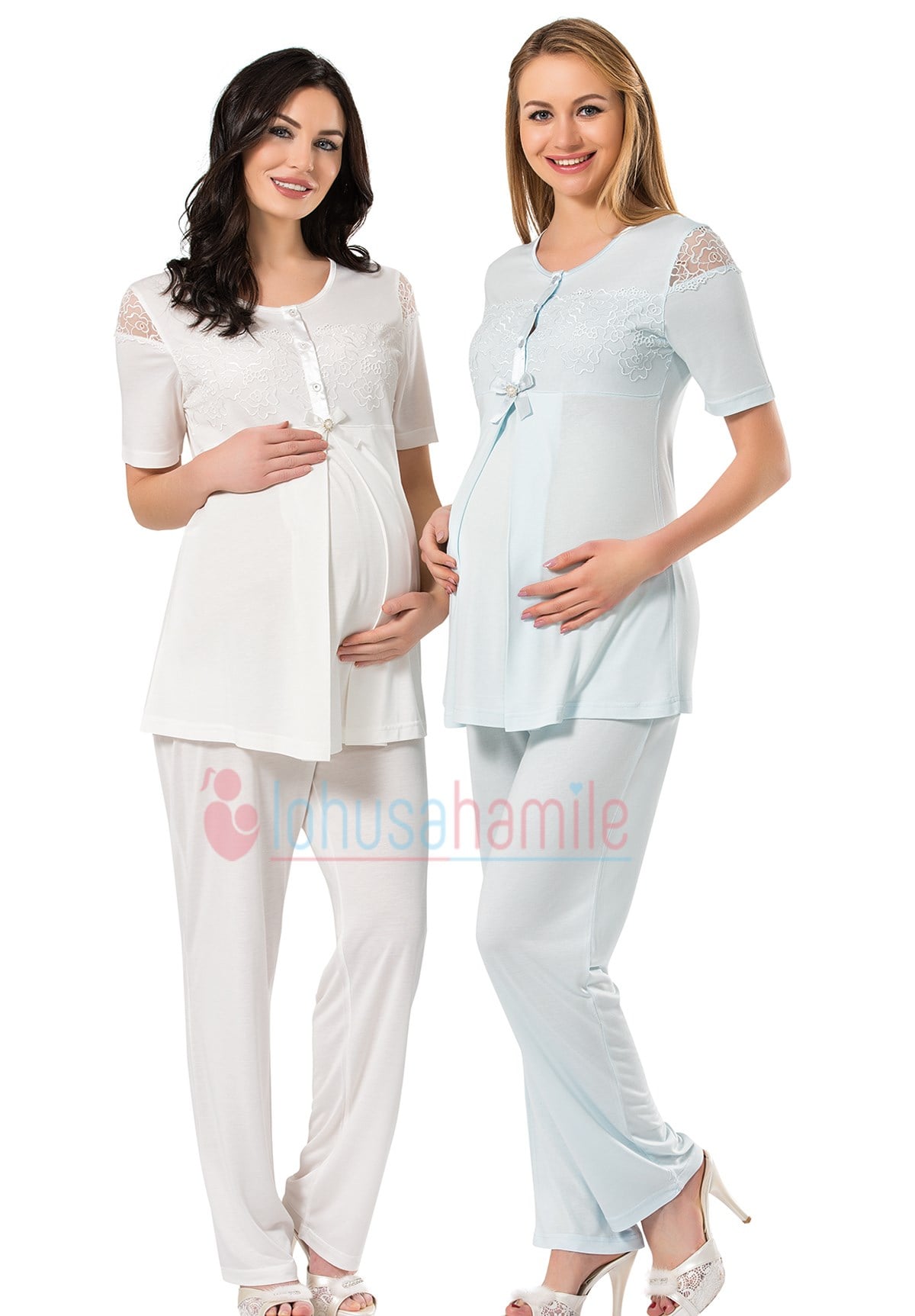 Rozalinda 1946 Omuzları Dantel Detaylı Lohusa Pijama Takımı