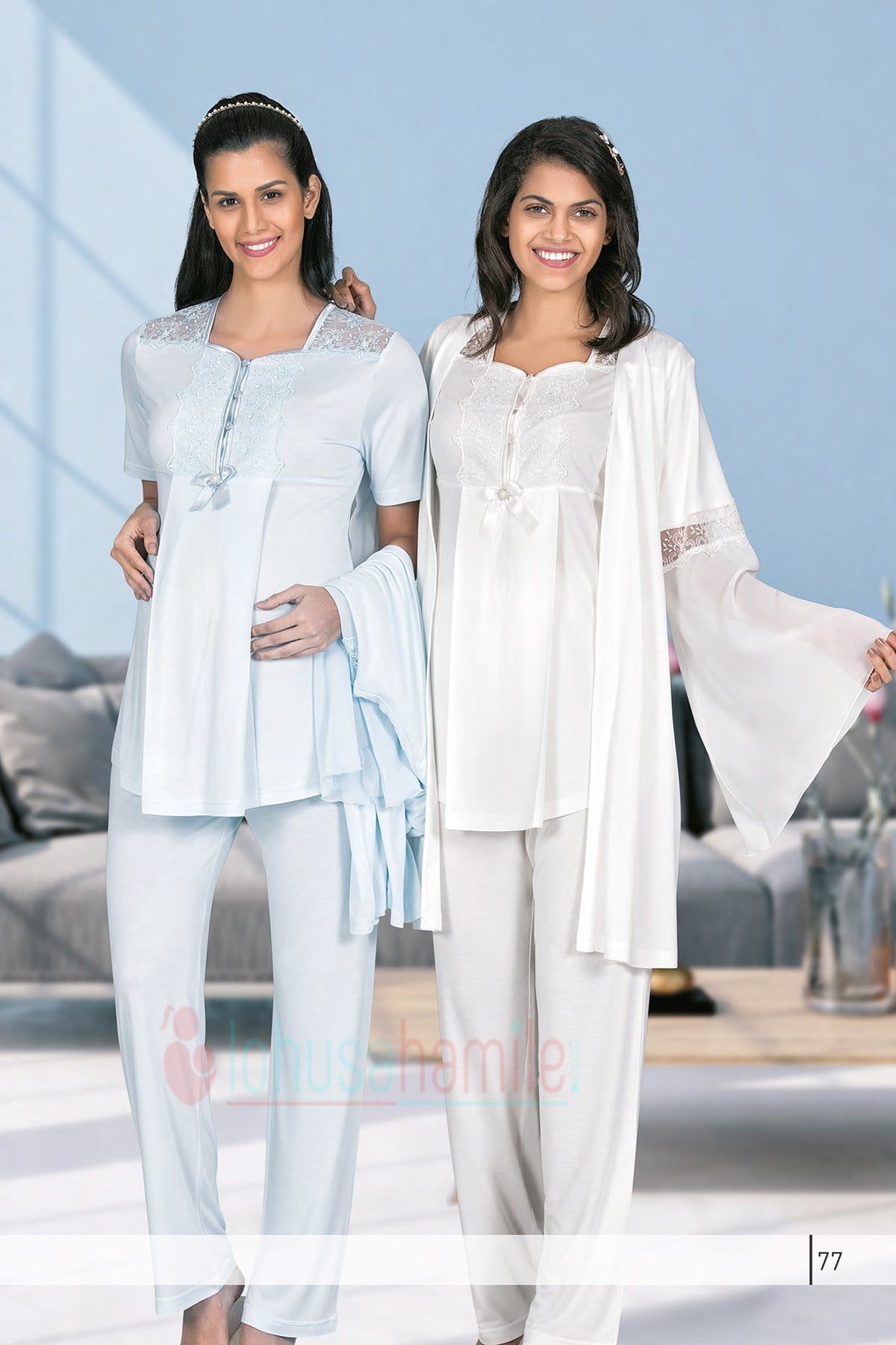 Rozalinda 2172me Kolları Volan Sabahlıklı Lohusa Pijama Takımı