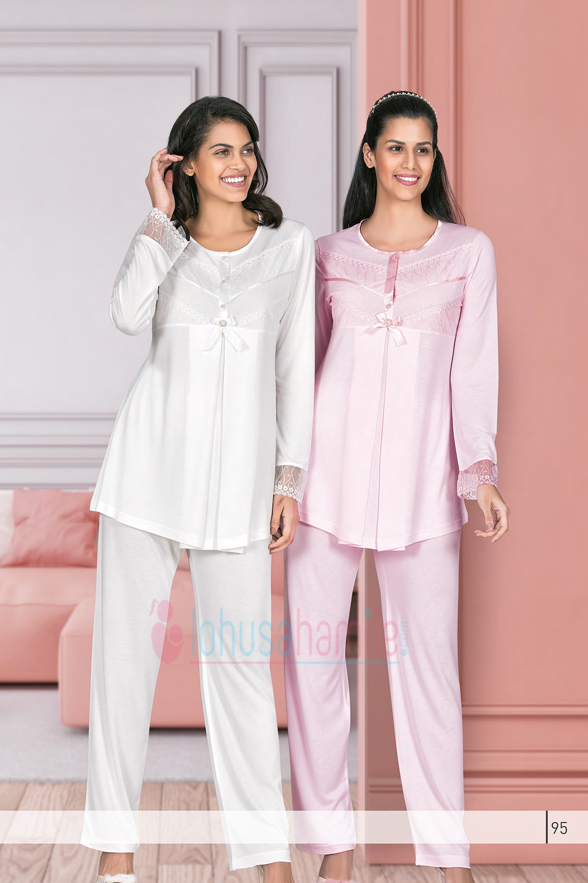 Rozalinda 2182ep Dantel Detaylı Lohusa Pijama Takımı