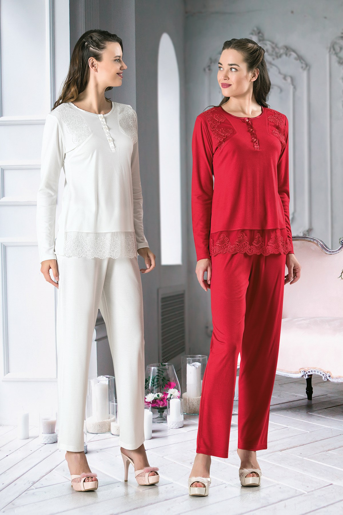 Rozalinda 2239 Omuzları Dantelli Lohusa Pijama Takımı