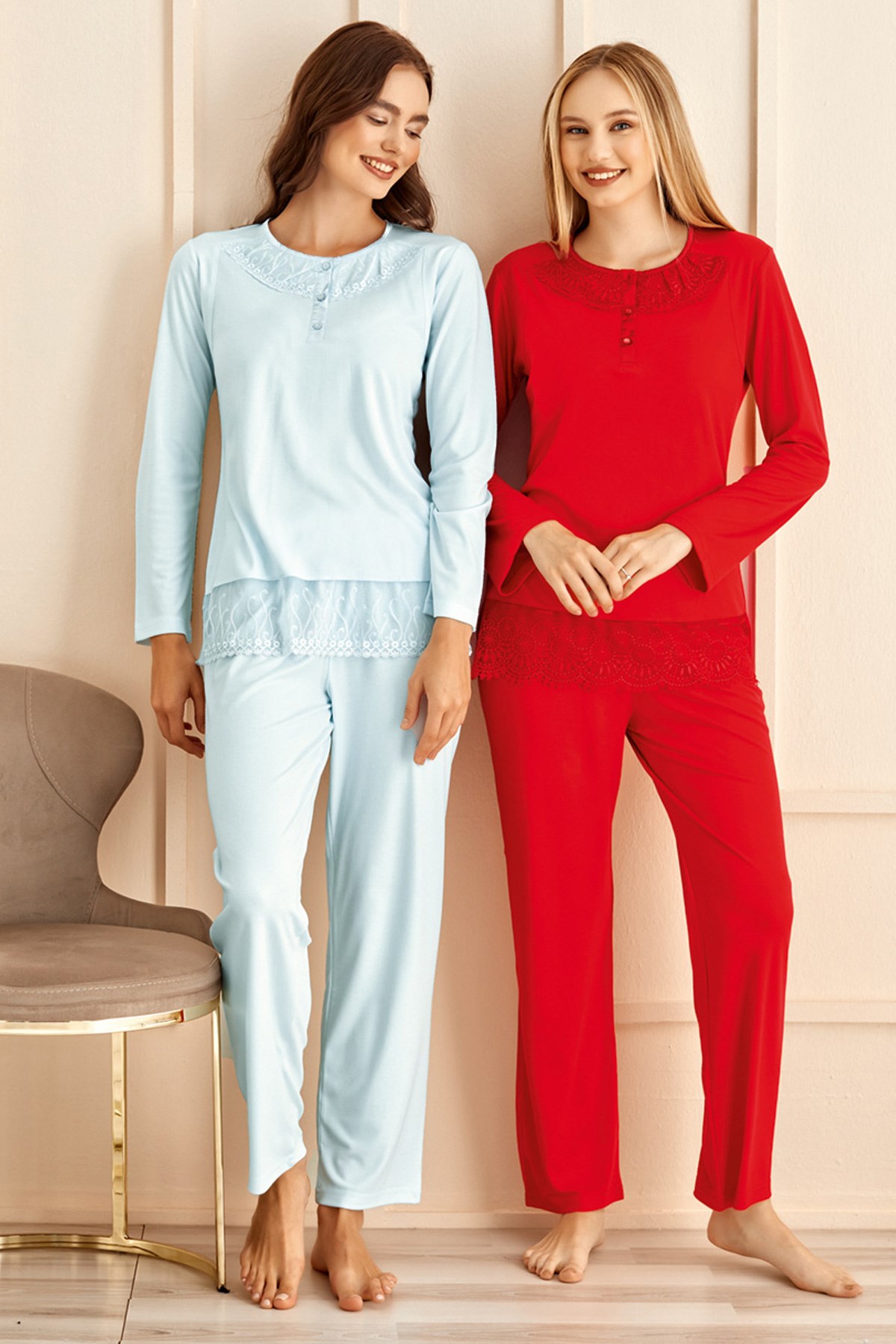 Rozalinda 2635 Dantel Detaylı Lohusa Pijama Takımı
