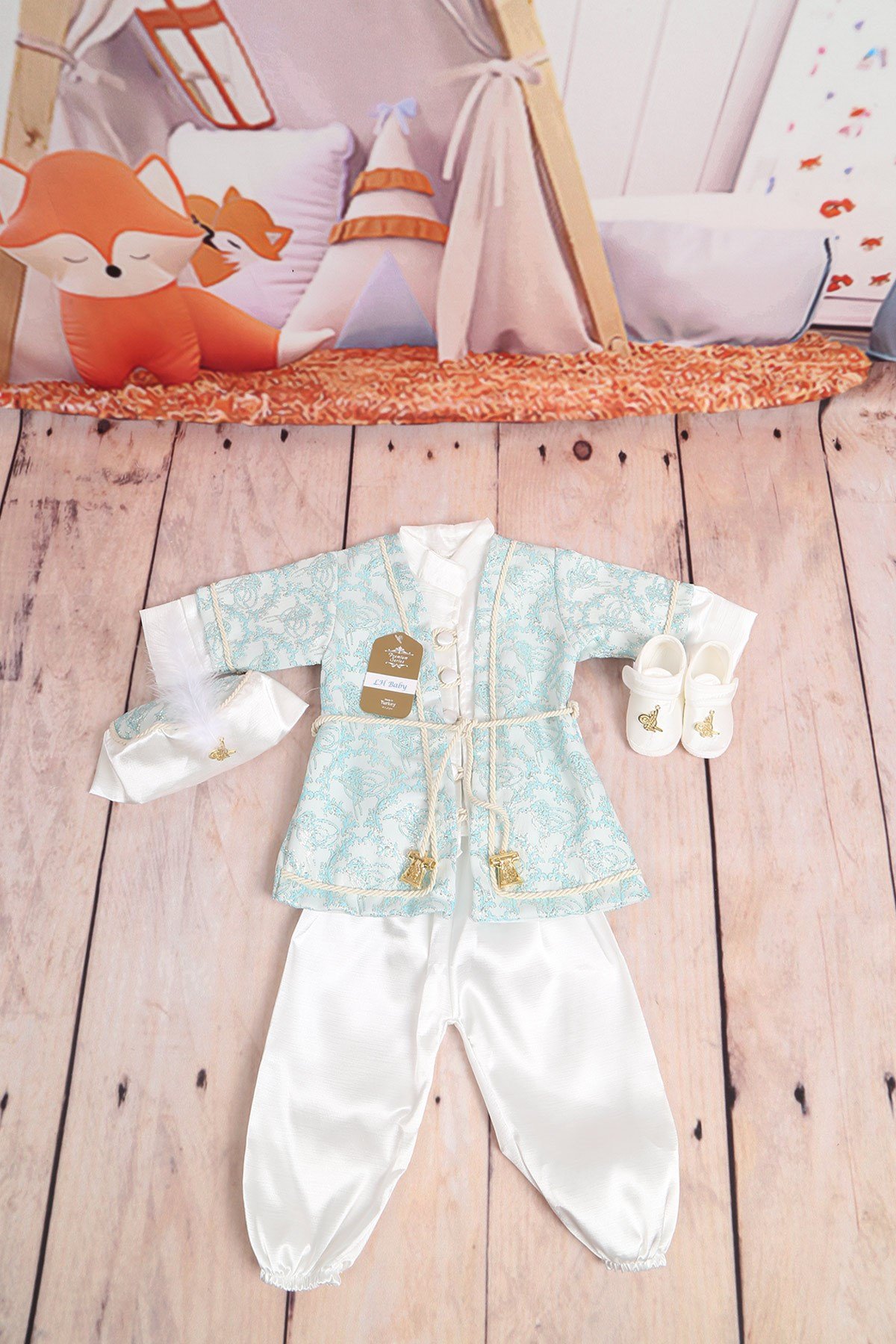 Şehzade Turkuaz işlemeli Bebek 5Lİ Mevlüt Takımı