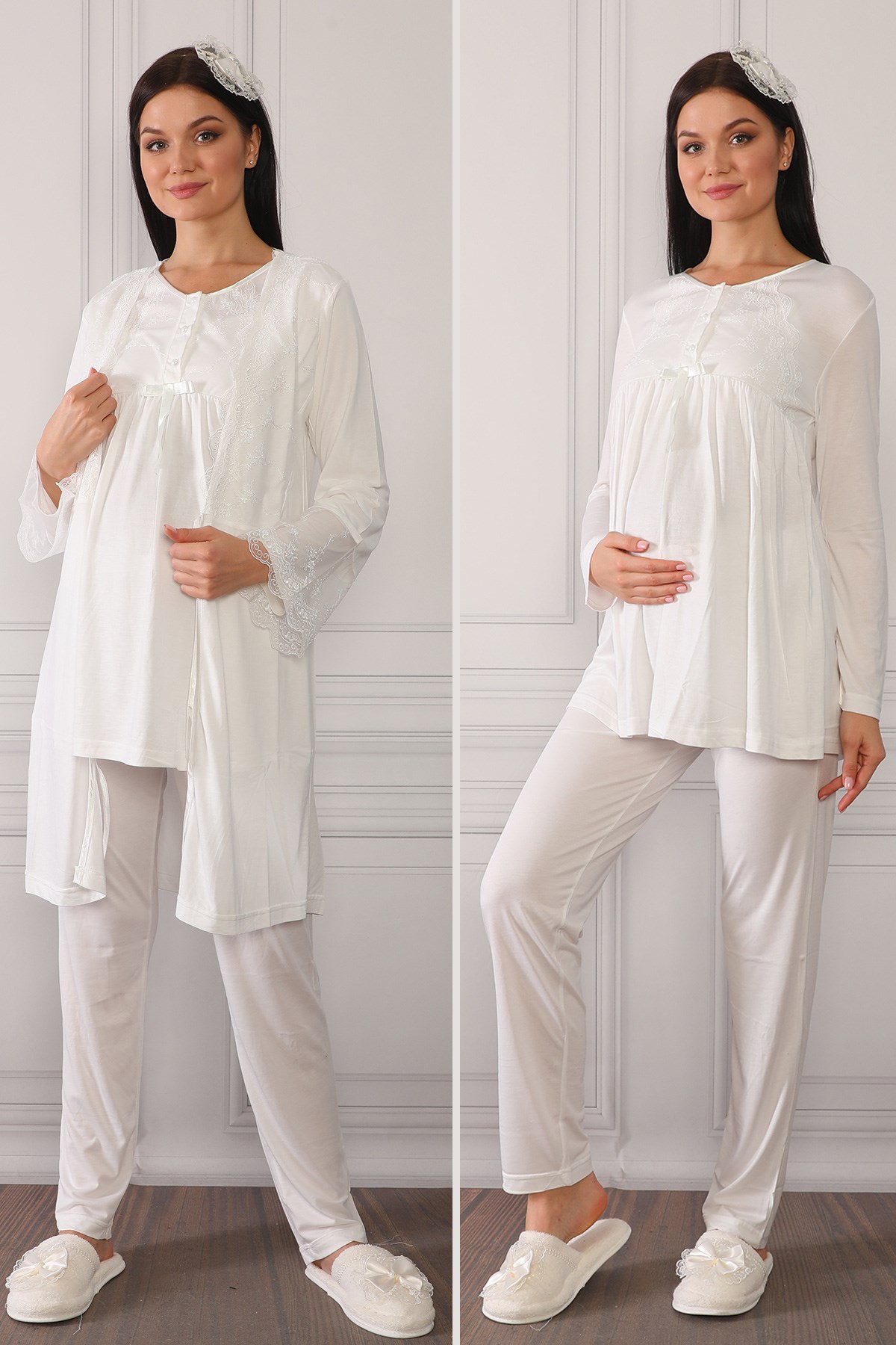 Senyora 1234 Ekru Sabahlıklı Lohusa Pijama