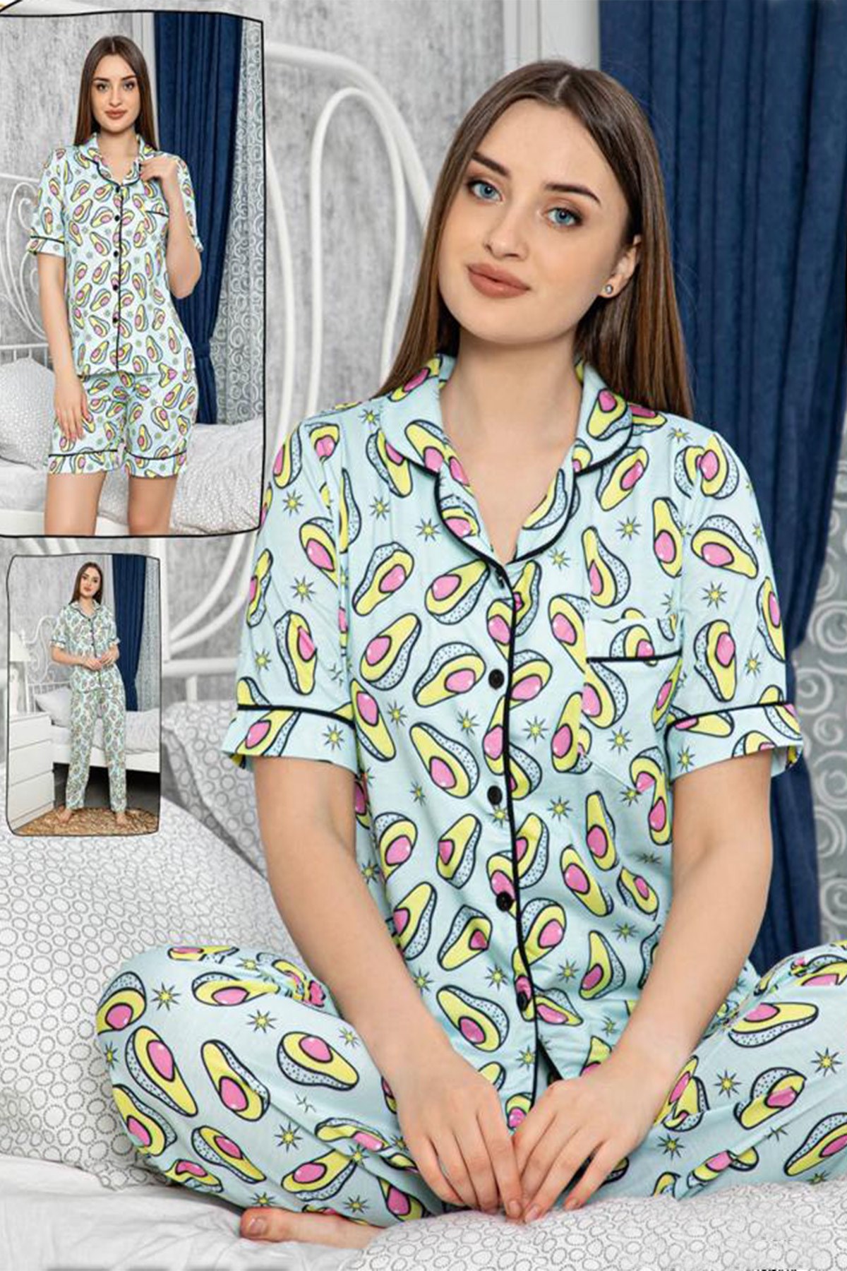 Shona 34080 Önden Düğmeli Lohusa Pijama ve Şortlu Set