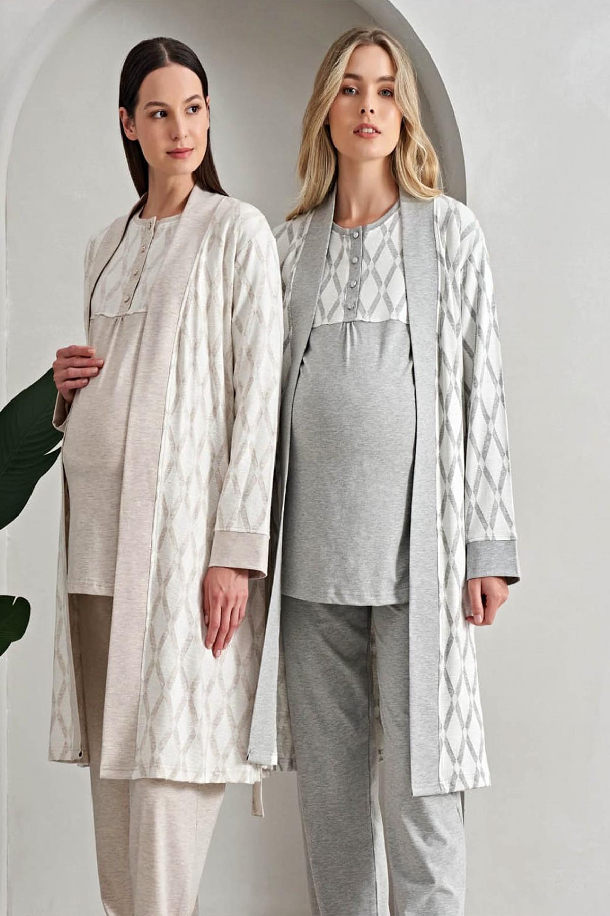 Style Desen Sabahlıklı Lohusa Pijama Takımı 8163