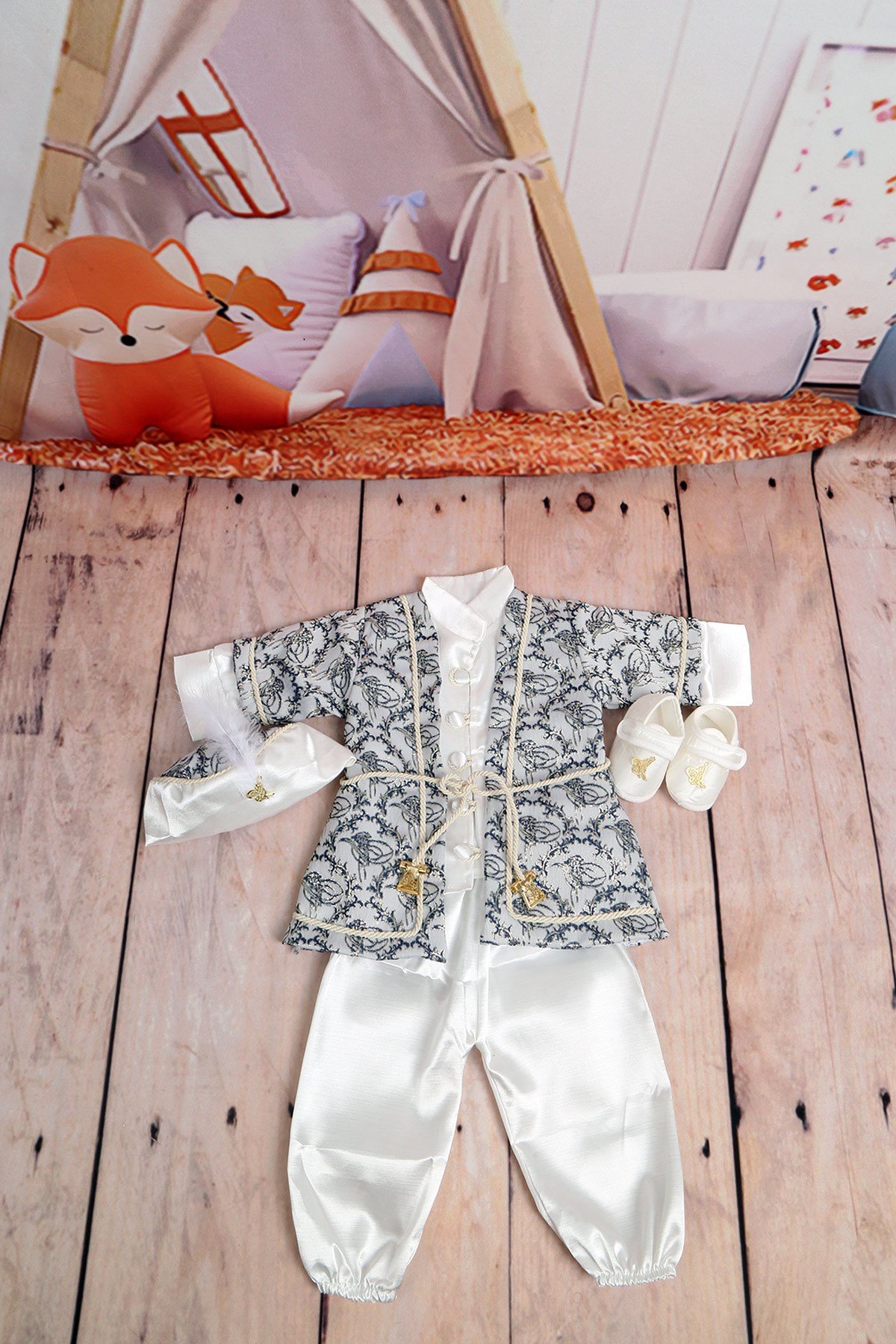 Sultan Lacivert Gümüş İşlemeli Bebek Mevlüt Takımı