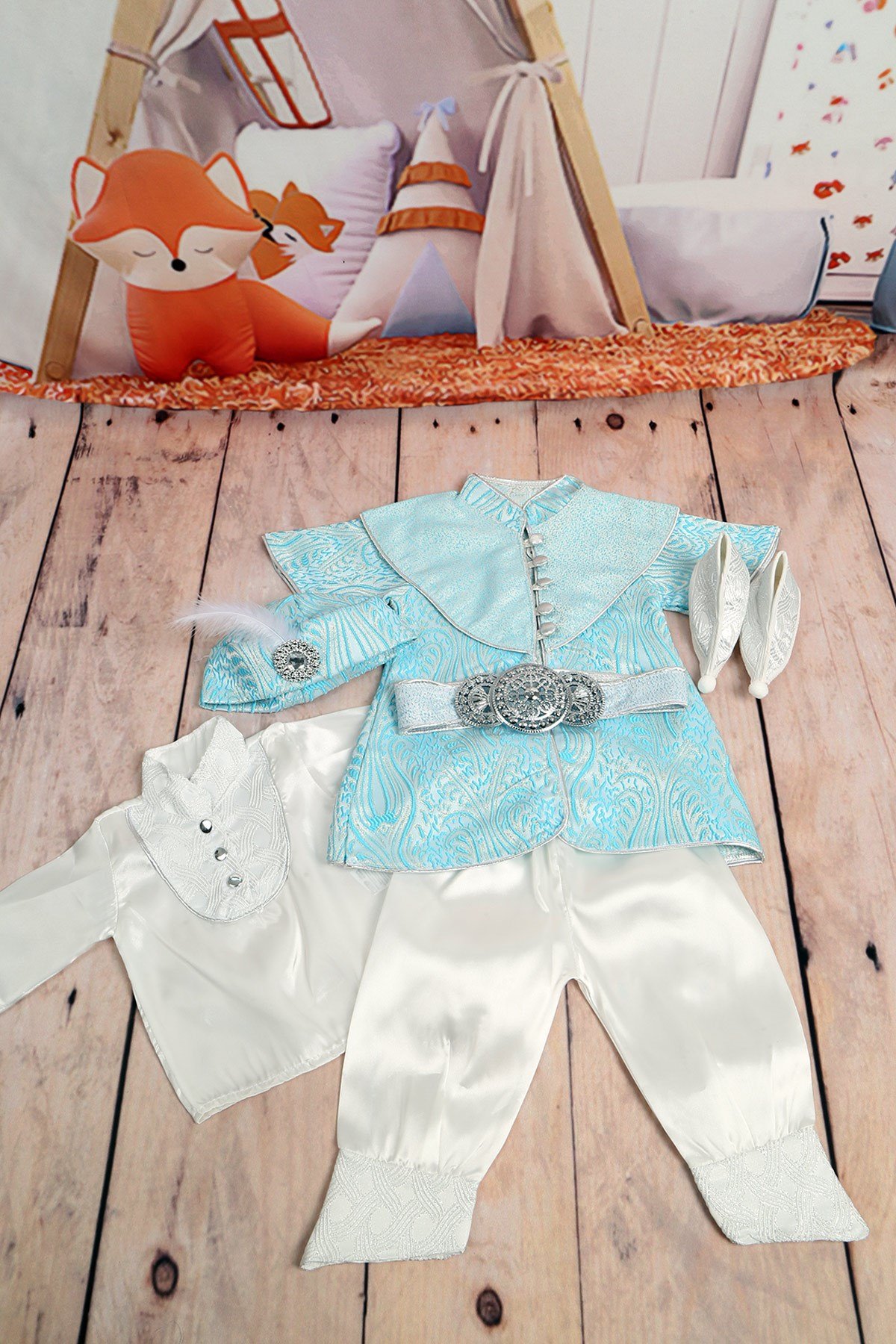 Sultan Mavi Gümüş İşlemeli Bebek 5li Mevlüt Takımı