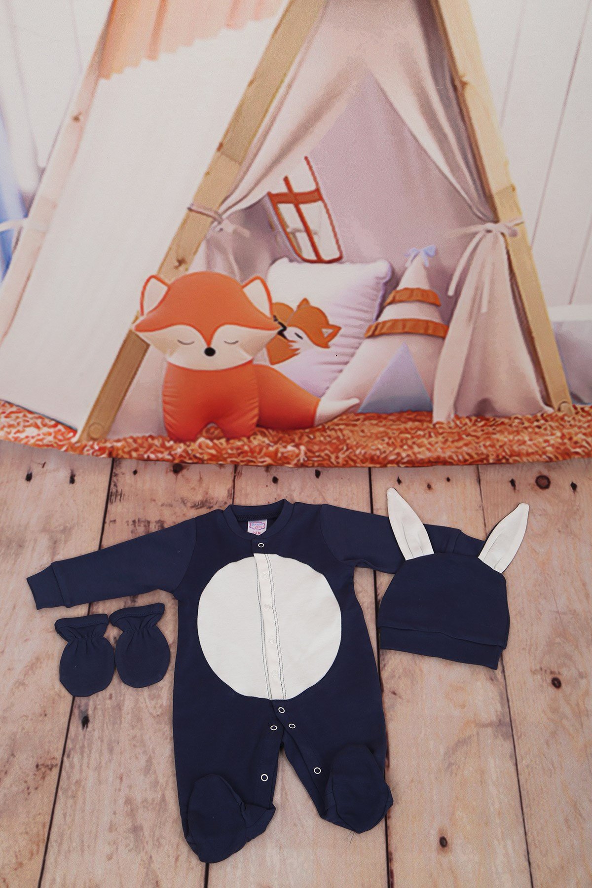 Tavşanlı Lacivert-Ekru 3'lü Tulum Seti