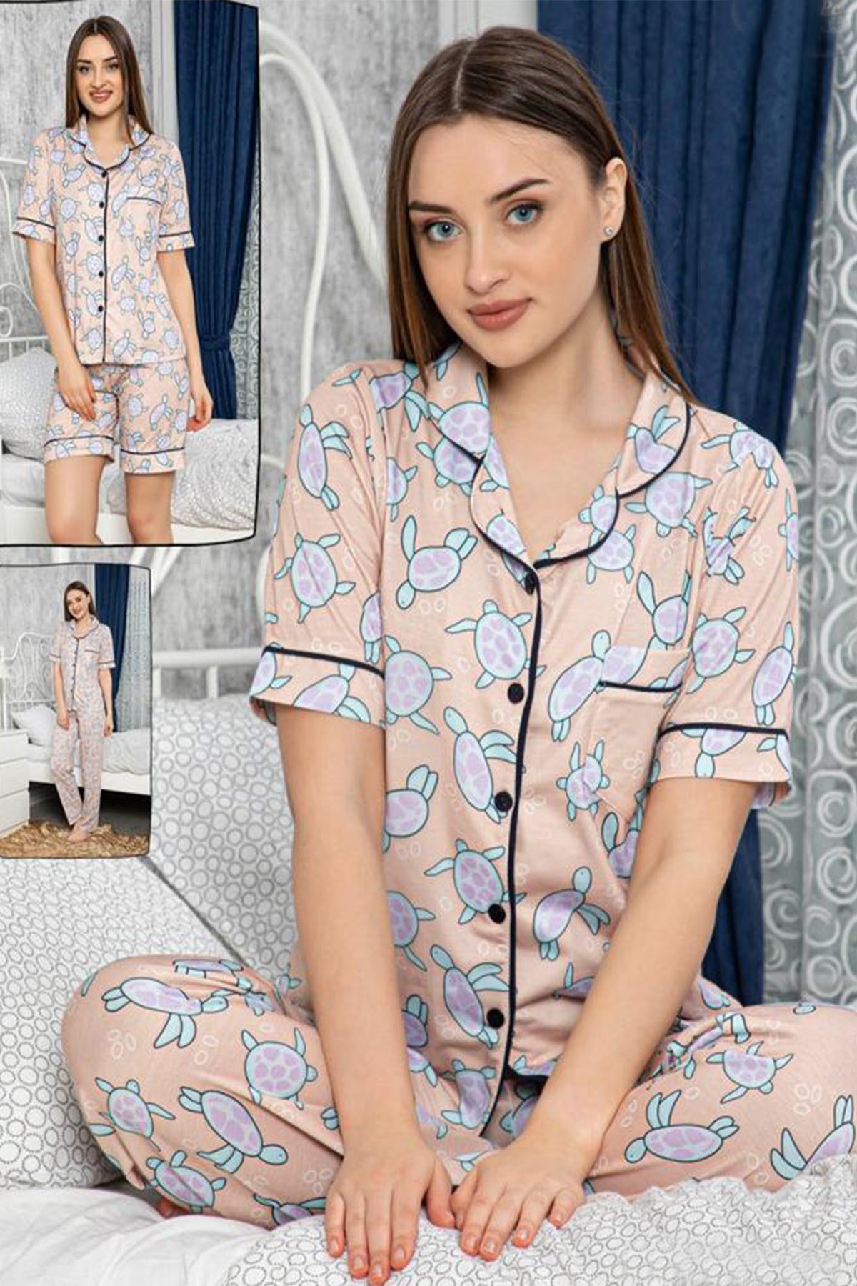 Tortoise 34078 Önden Düğmeli Lohusa Pijama ve Şortlu Set