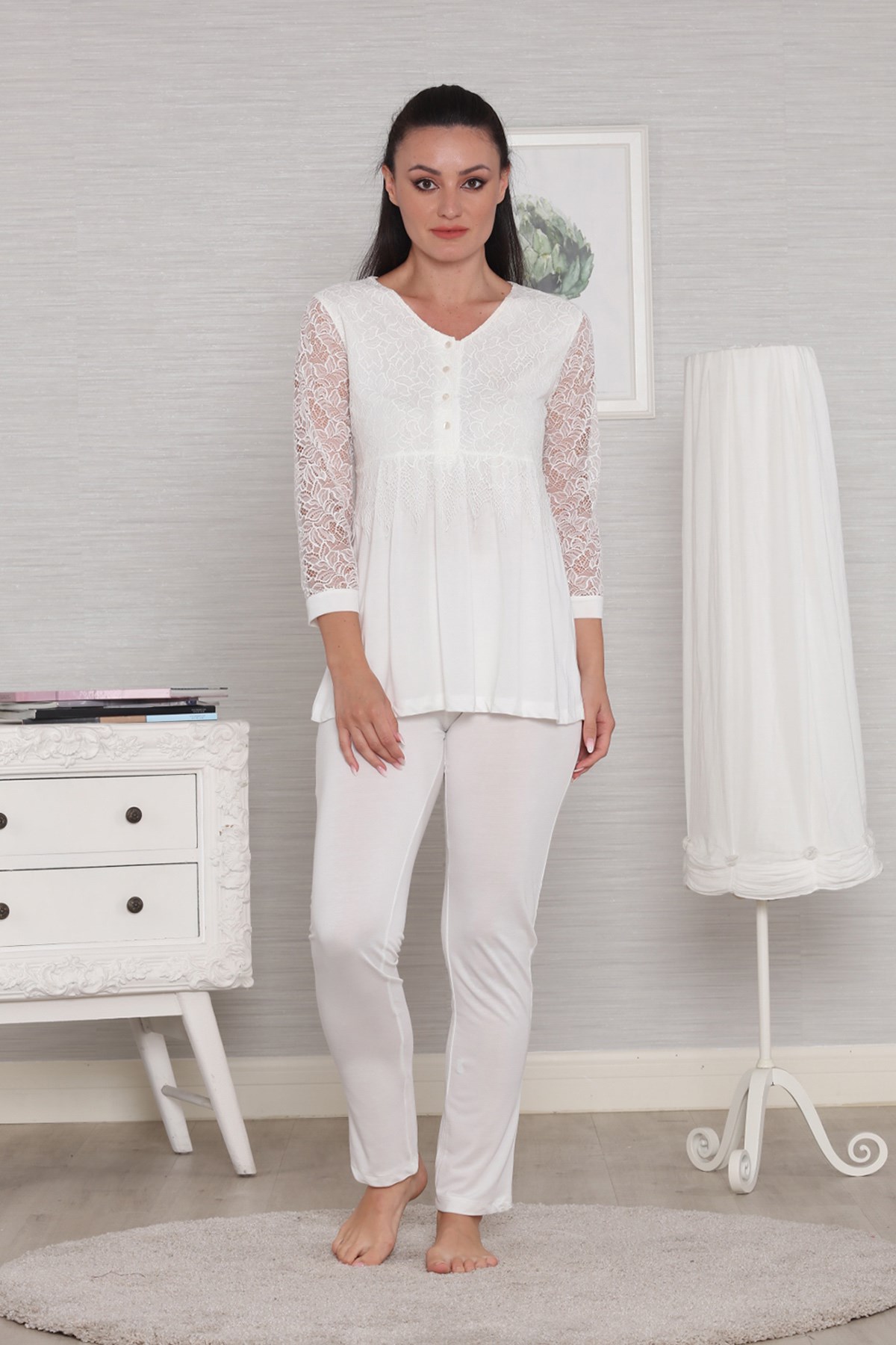 Tuba 232 Kolları Güpür Lohusa Pijama Takımı