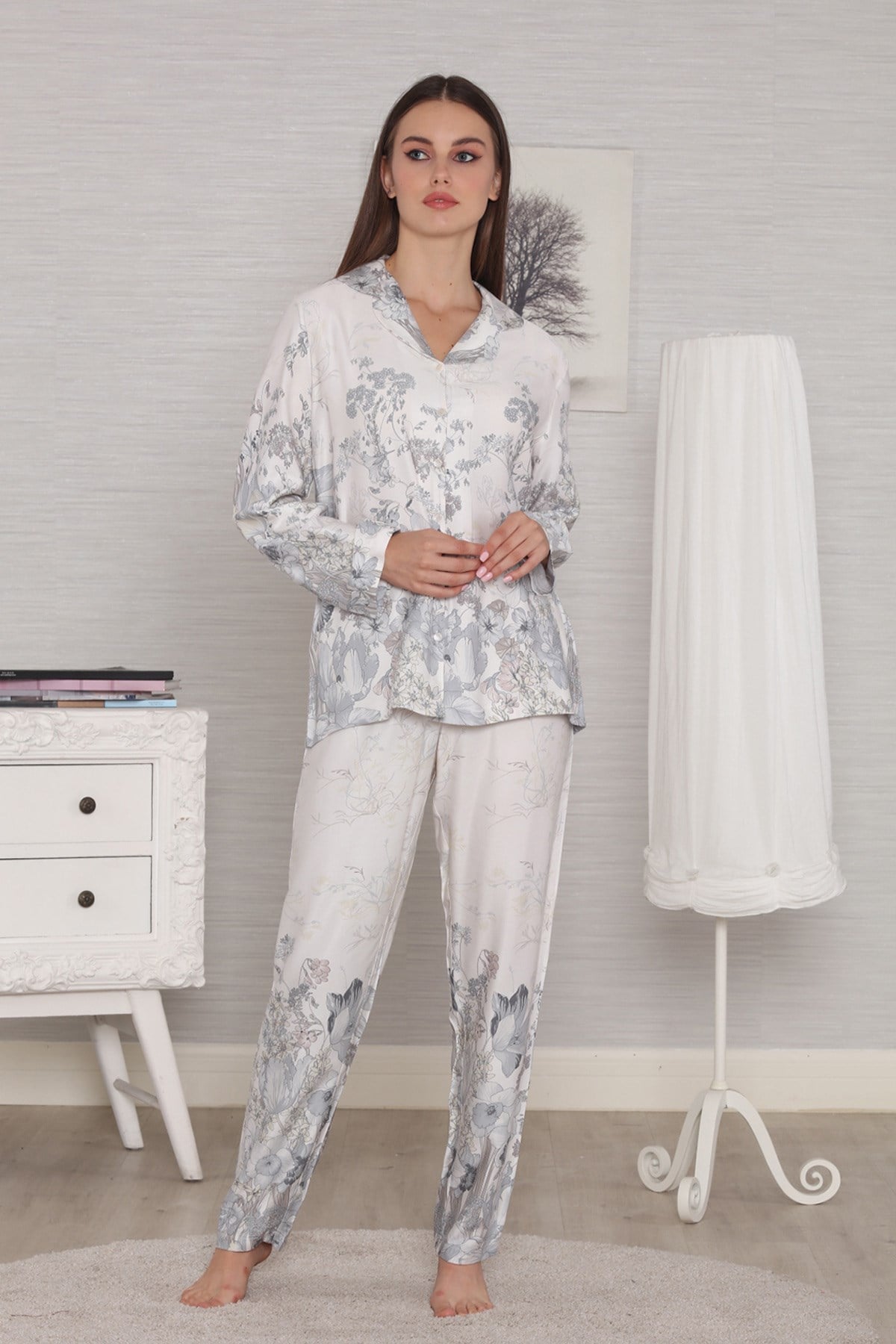 Tuba 273 Grizzle Önden Düğmeli Lohusa Pijama