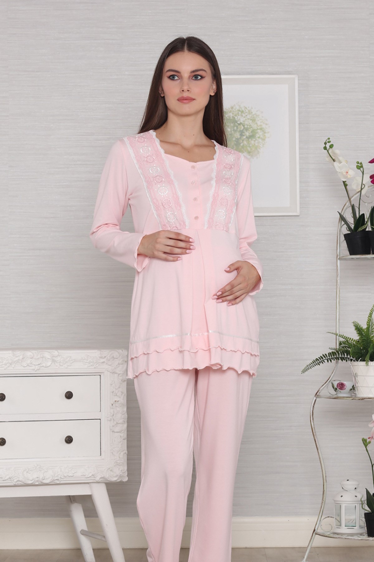 Tuba 293 Strip Detaylı Lohusa Pijama