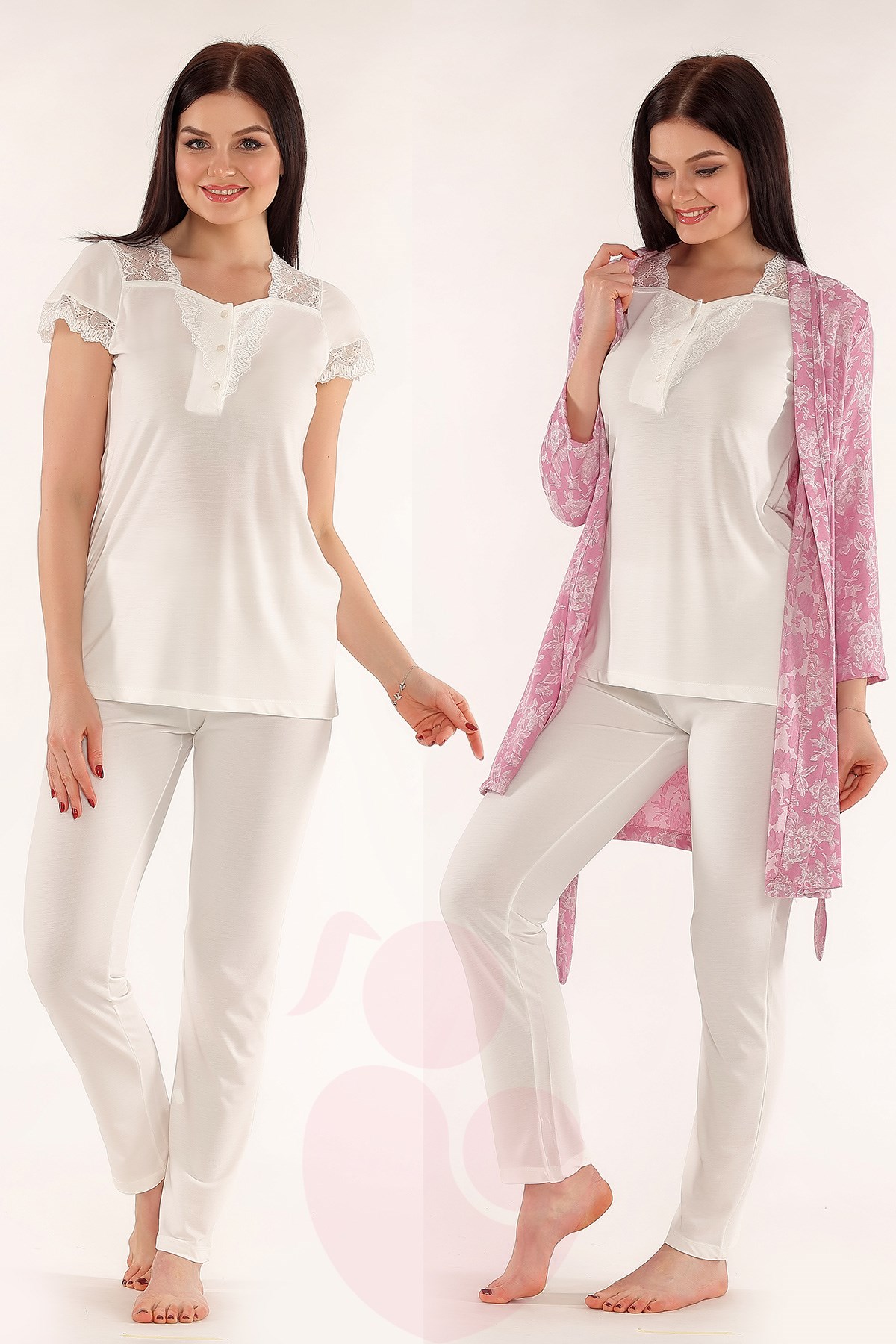 Tuba 508 Çiçekli Lila Sabahlıklı Lohusa Pijama