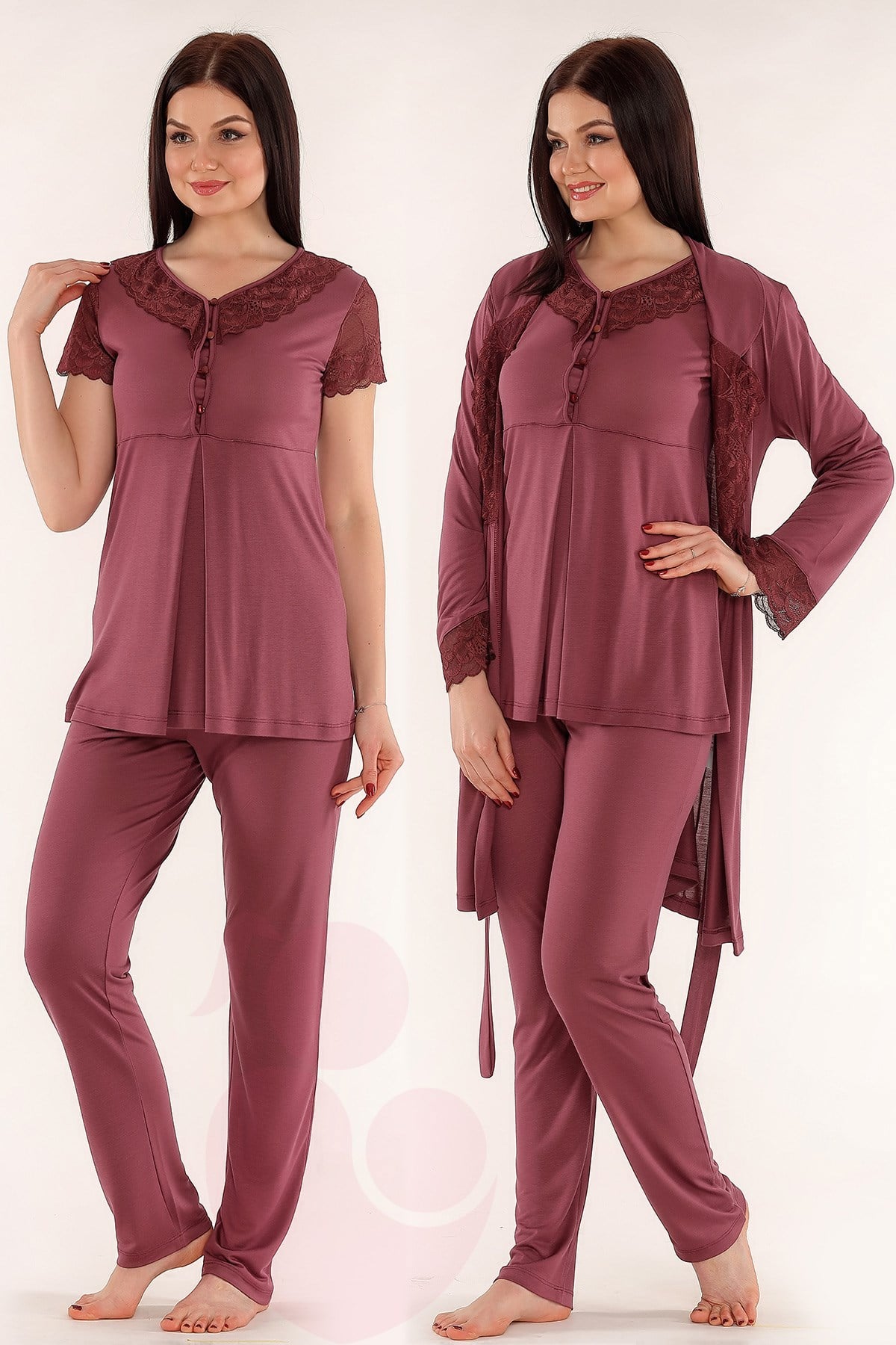 Tuba 518 Dantel Sabahlıklı Lohusa Pijama