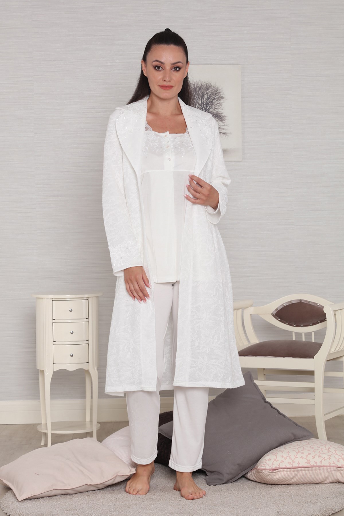 Tuba 555 Winter Sabahlıklı Dantelli Lohusa Pijama