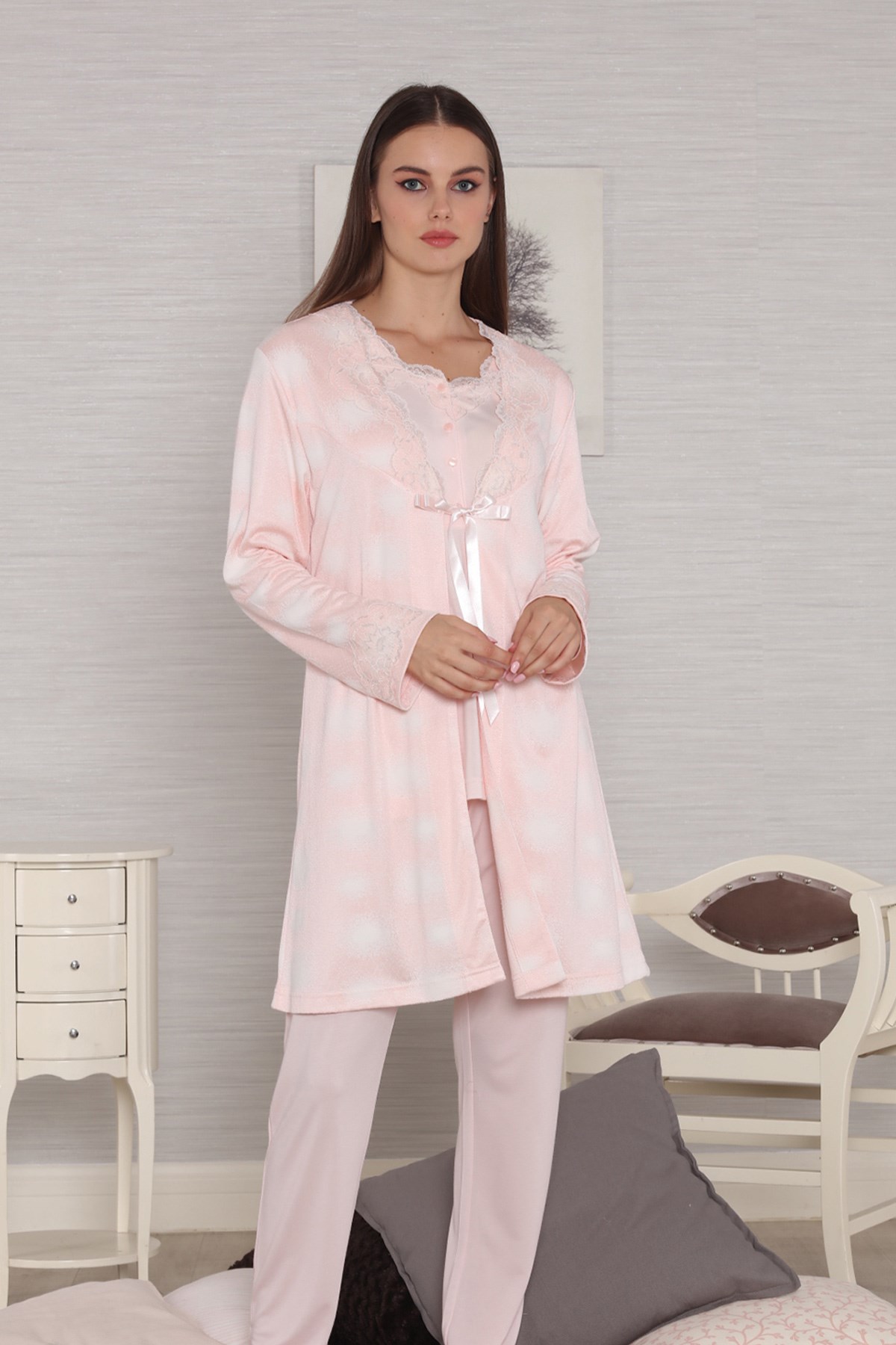 Tuba 562 Plaid Sabahlıklı Lohusa Pijama Takımı