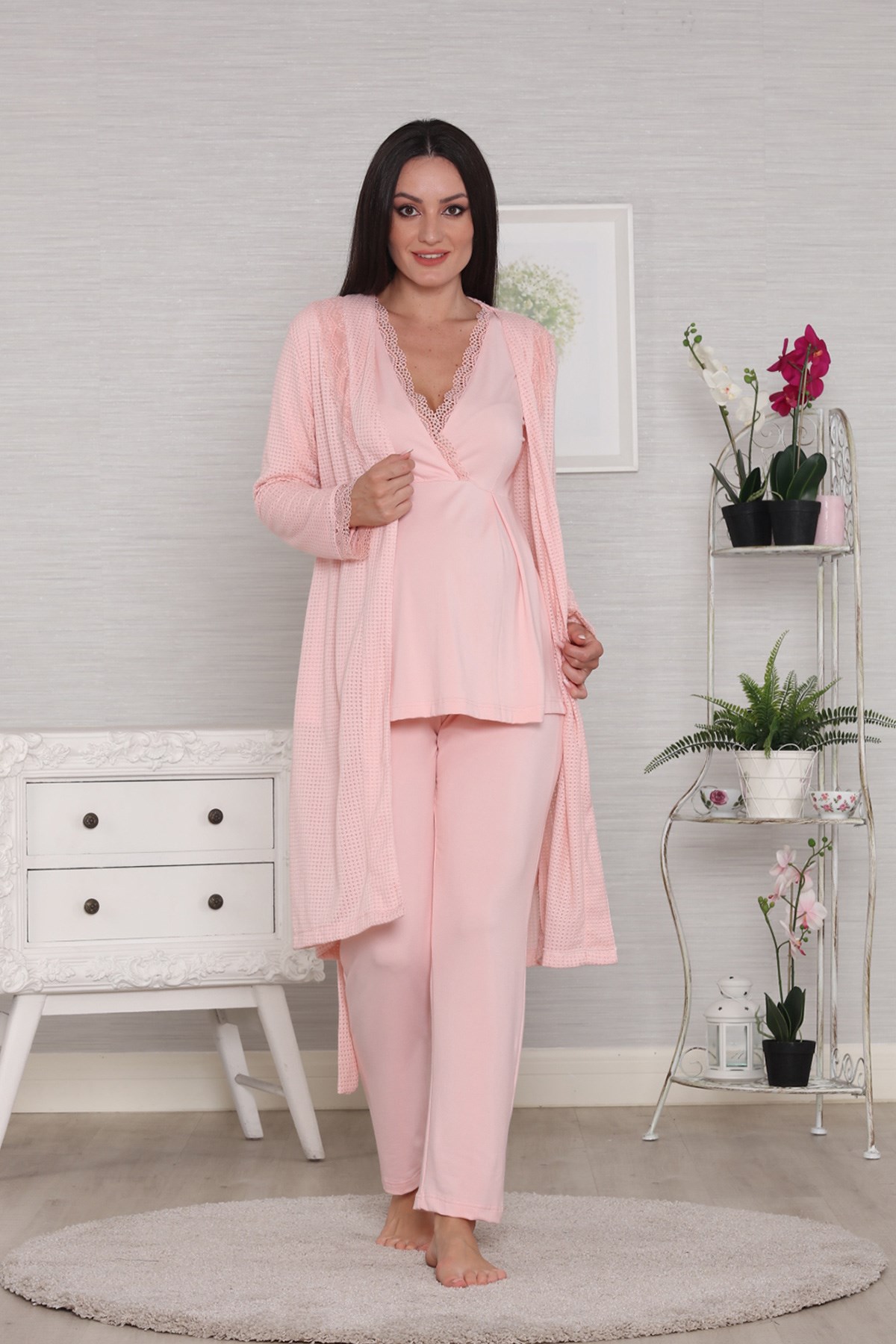 Tuba 565 Kruvaze Detaylı Sabahlıklı Lohusa Pijama