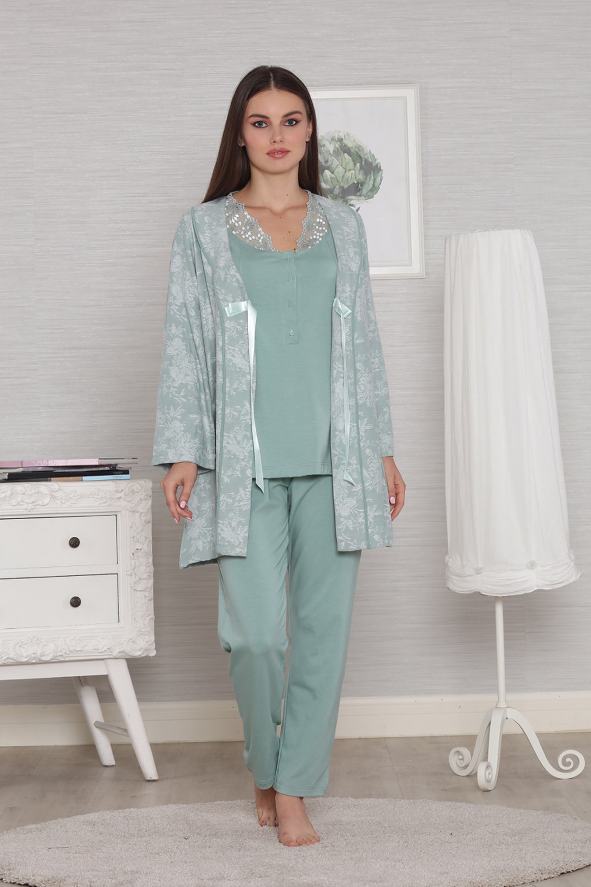 Tuba 569 Glas Desen Sabahlıklı Lohusa Pijama