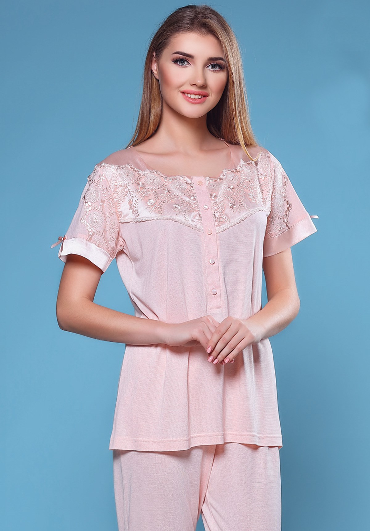 Tuba 9218 Güpürlü Lohusa Pijama Takımı