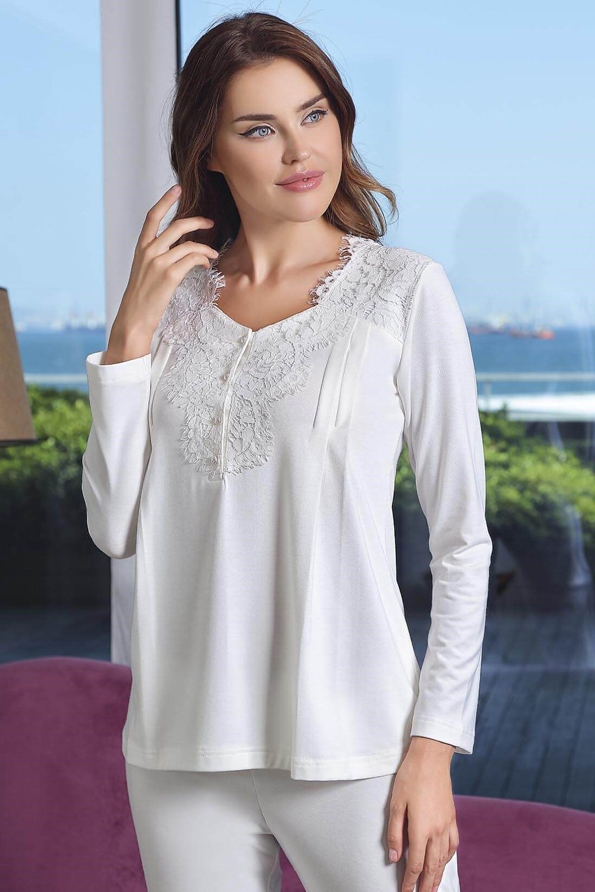Tuba 9262 Dantel Detay Lohusa Pijama Takımı