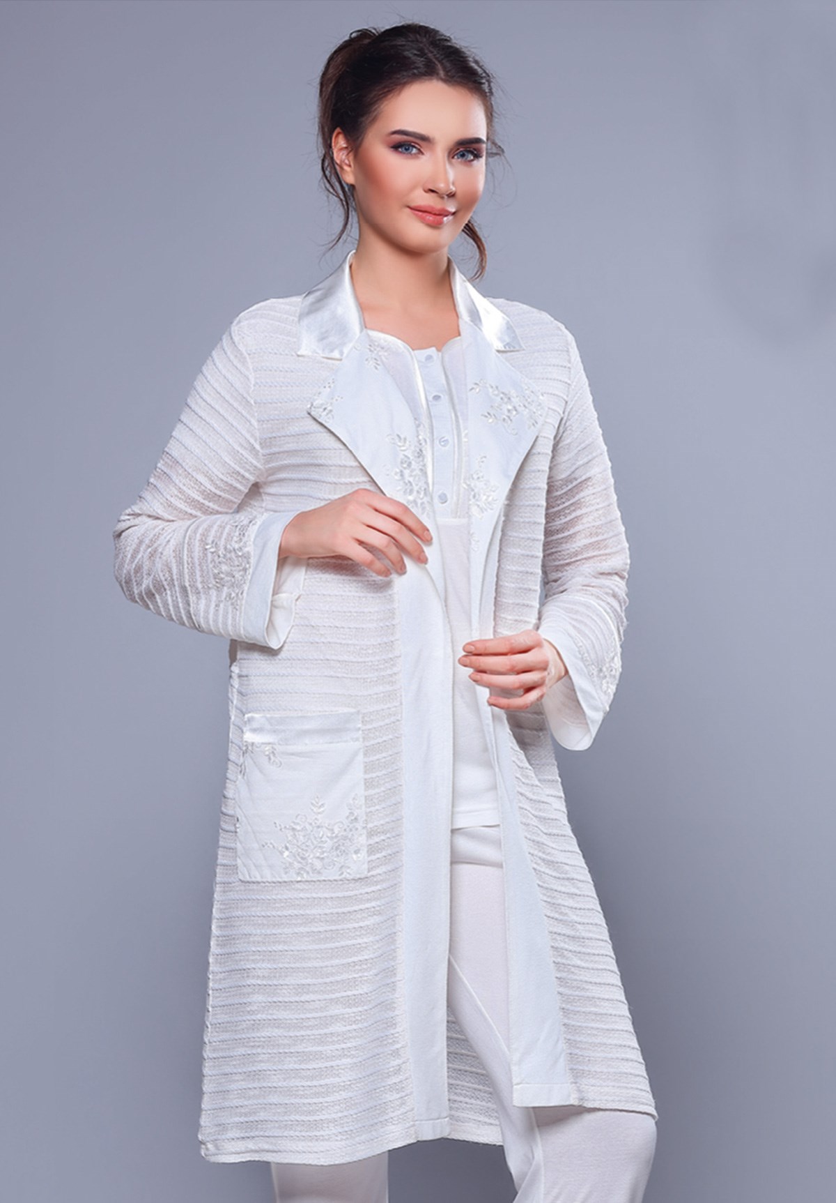 Tuba 9503 Saten Yaka Sabahlıklı Lohusa Pijama Takımı