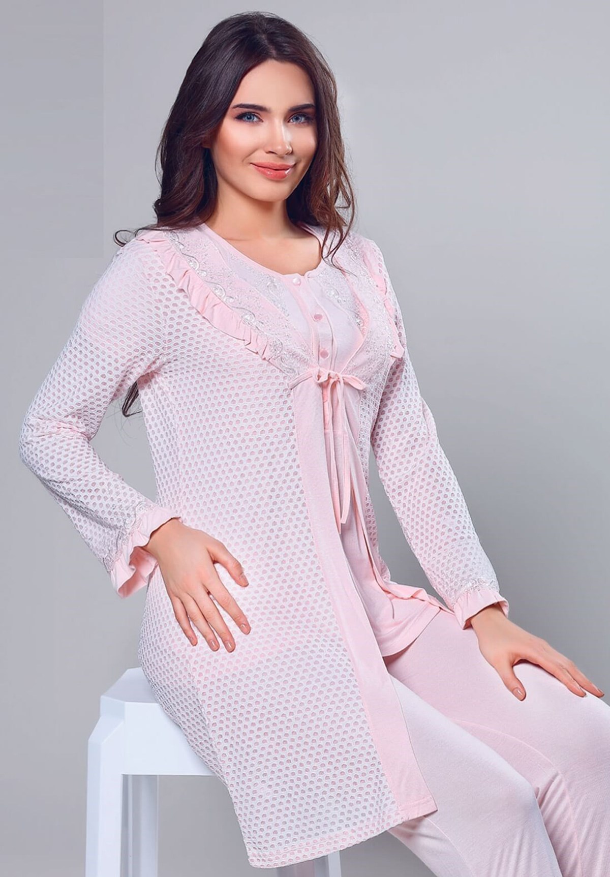 Tuba 9506 Dantel Sabahlıklı Lohusa Pijama Takımı