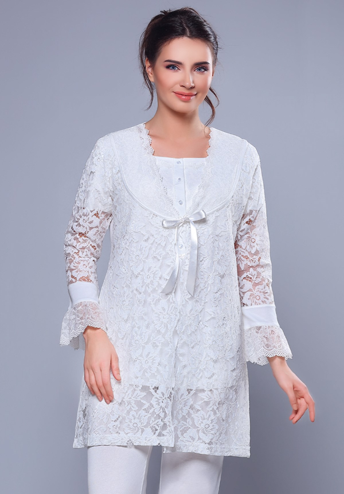 Tuba 9513 Güpür Sabahlıklı Lohusa Pijama Takımı