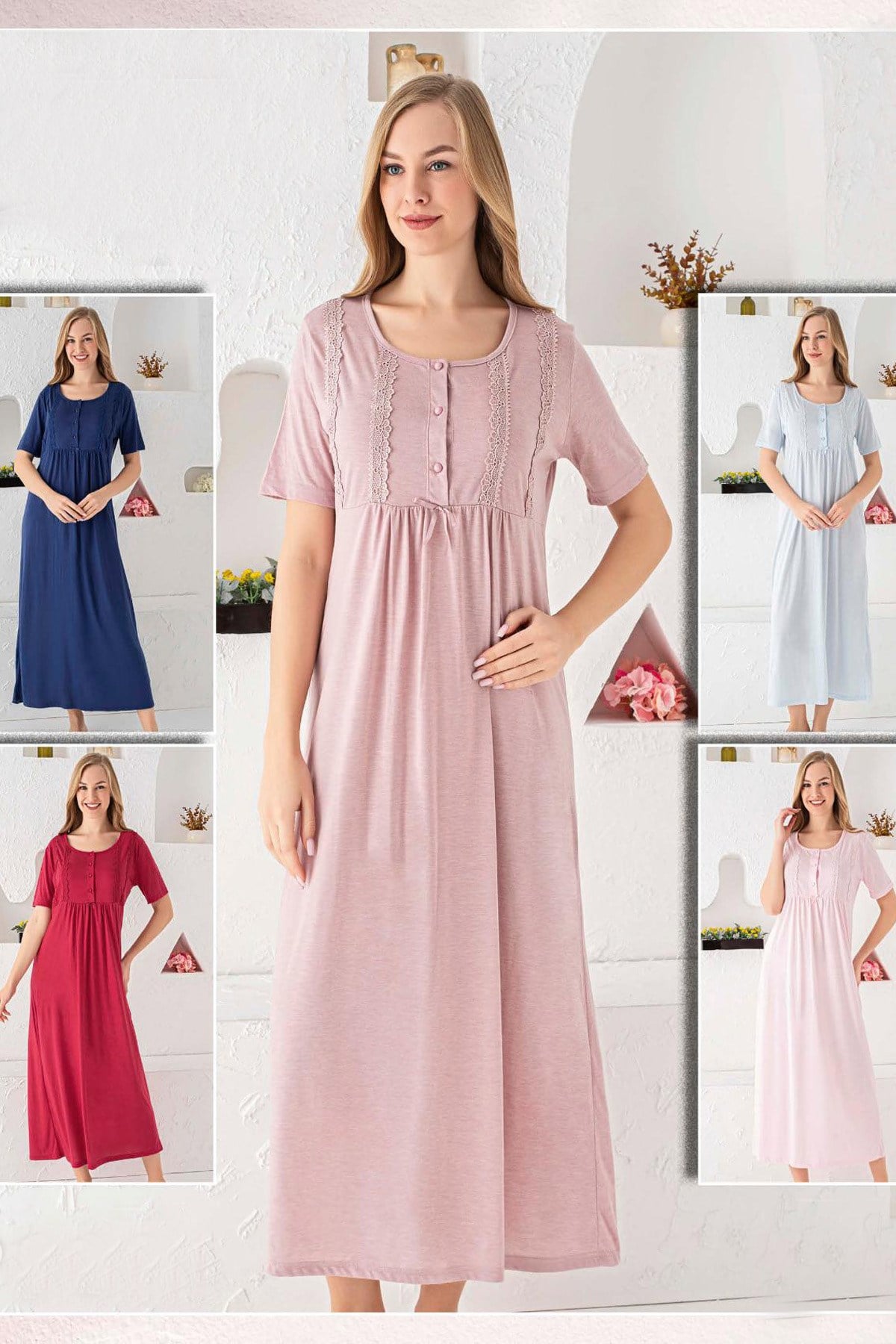 Zmt Collection 9061 Dantel Detaylı Lohusa Gecelik