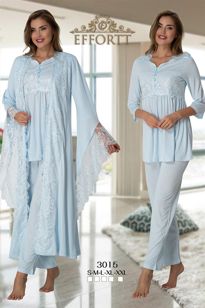 Effortt 3015 Mavi Prenses Sabahlıklı Lohusa Pijama Takımı