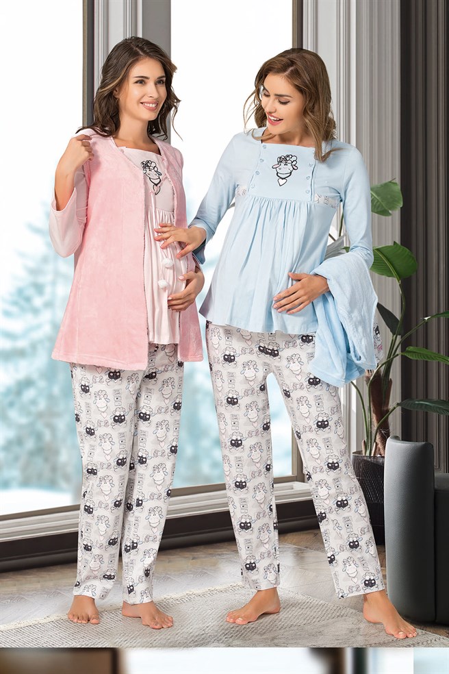 Rozalinda 2037 Yelek Sabahlıklı Lohusa Pijama Takımı