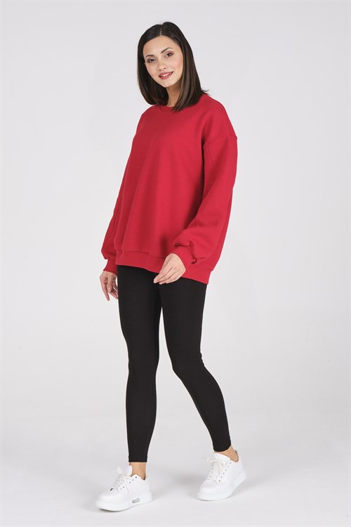 Busa Giyim Basic Oversize Termal Sweatshirt Kırmızı