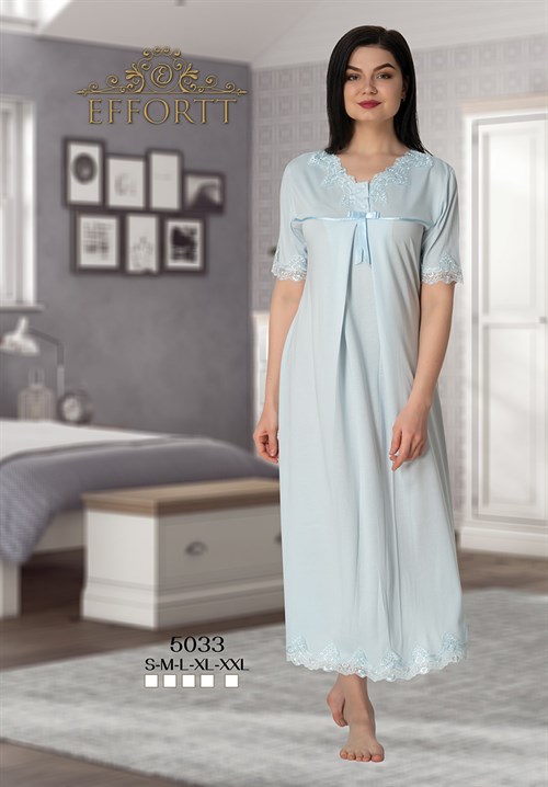 Effortt 5033 Turkuaz Dantelli Lohusa Gecelik Takımı