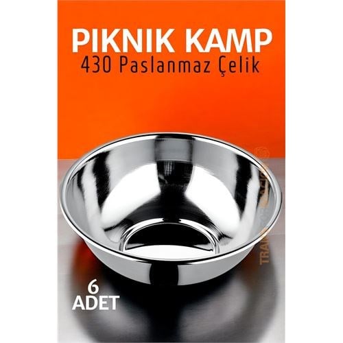 Paslanmaz Çelik Yemek Tası Çorba Kasesi Kamp Piknik Tabağı 6 ADET 721503