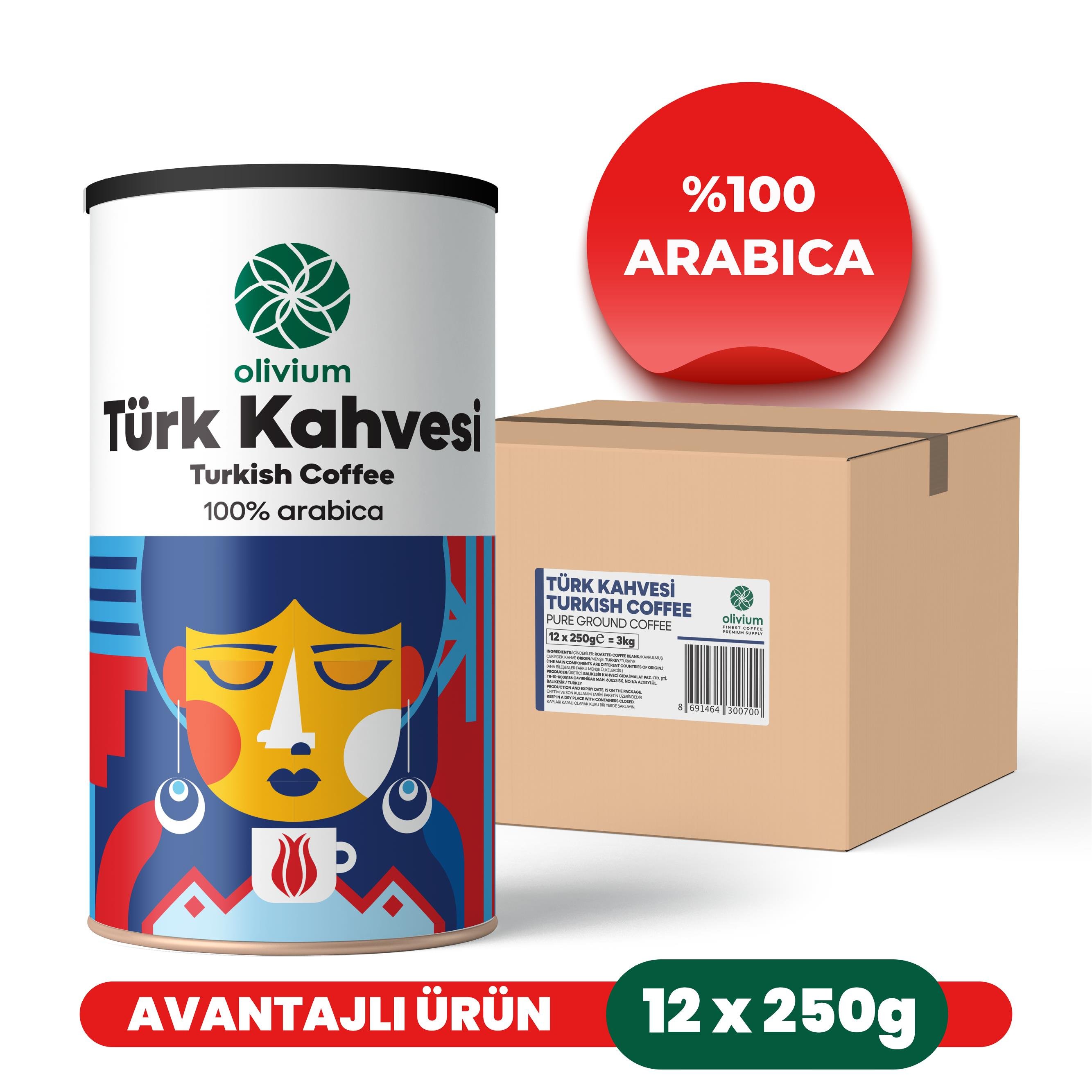 Olivium 12 Adet 250 Gram Teneke Kutu Türk Kahvesi