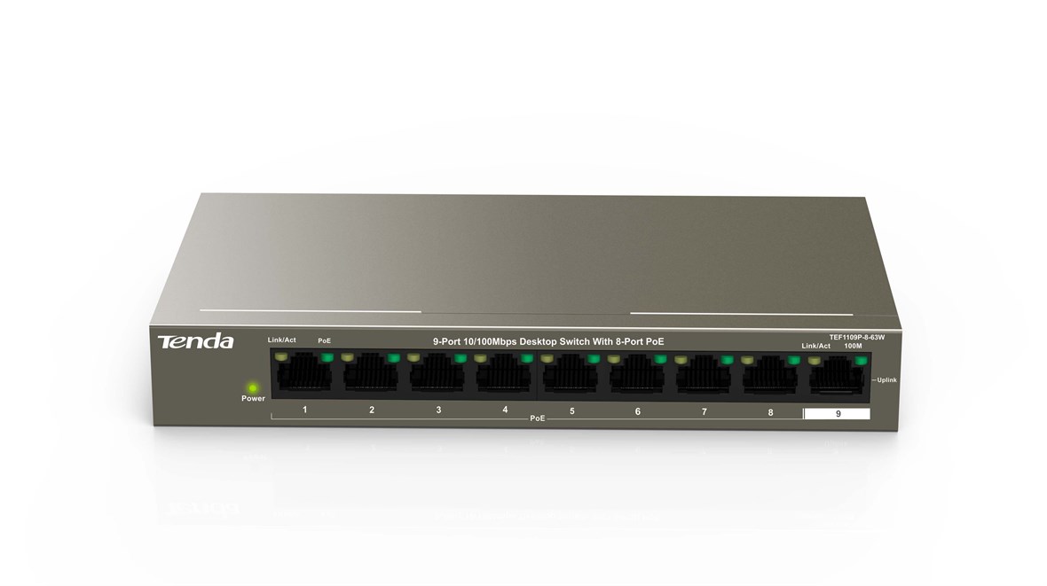 TENDA 8 Port 10/100 PoE, 9 Port Switch TEF1109P-8-63W