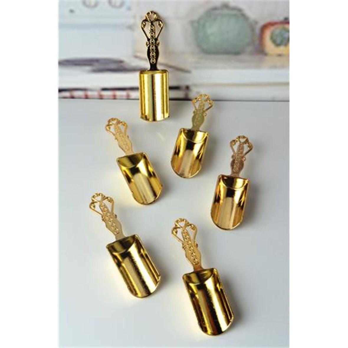 TRANSFORMACION Vintage El Yapımı Gold 6 lı Baharat Ölçü Kaşığı Seti