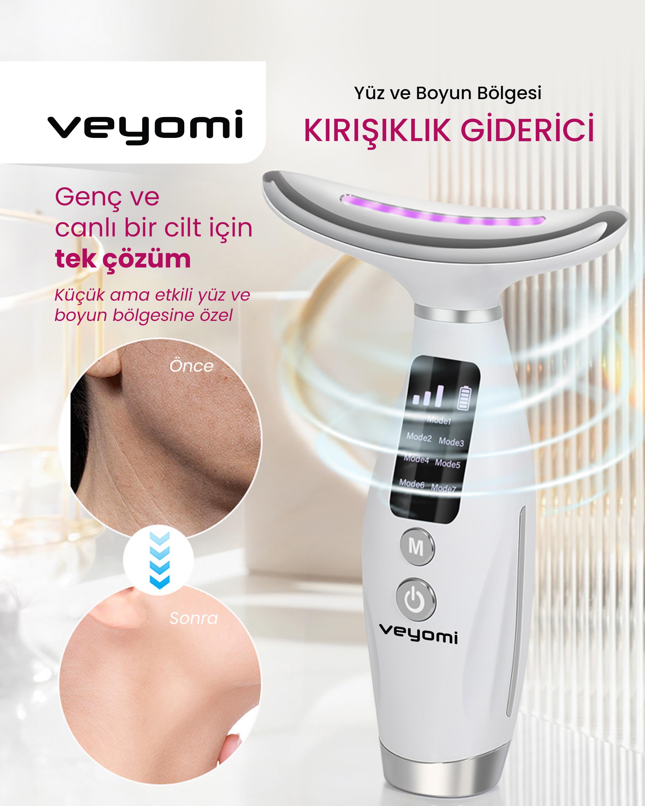 Veyomi HY69 Yü z & Boyun Kırışıklık Giderici – 7 Mod EMS + LED Terapisi • USB Şarjlı