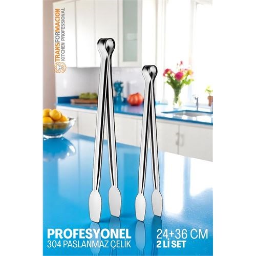 2 Boy Mutfak Maşası - Mangal Barbekü Maşası - Izgara Maşası Tava Maşası Çelik  18 ve 36 Cm 721809