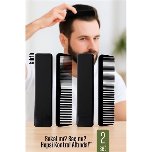 2 li Kılıflı Cep Tarağı – 14 x 3 cm | Kompakt, Şık ve Taşınabilir Erkek Bakım Tarağı 722175