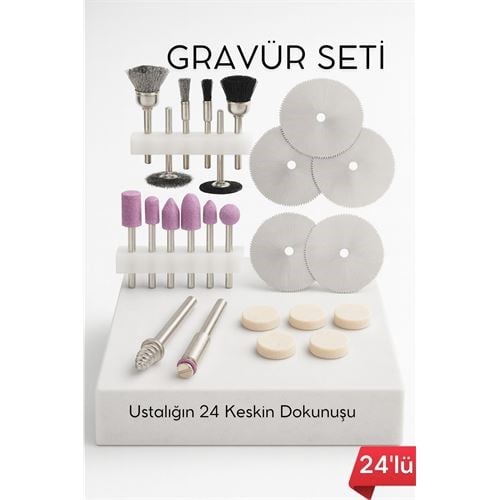 24'lü Mini Gravür Seti Dremel Ucu: Profesyonel Taşlama, Parlatma ve Şekillendirme Aleti