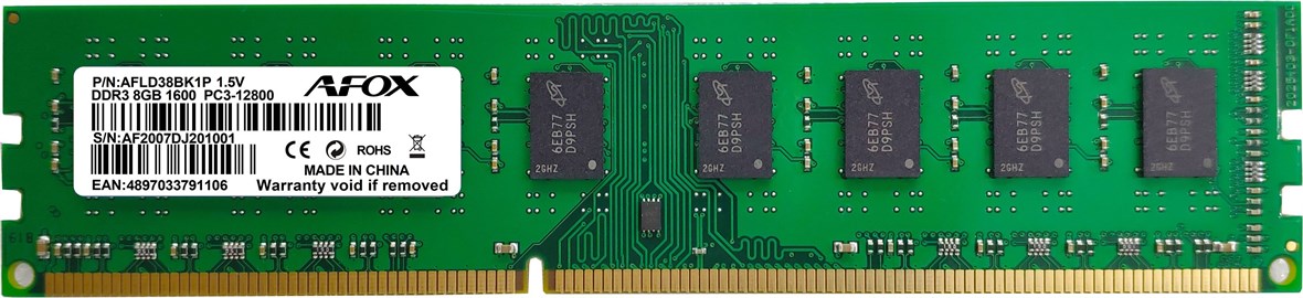 AFOX DIM MEMORY DDR3 8GB 1600Mhz MICRONCHIPSET AFLD38BK1P