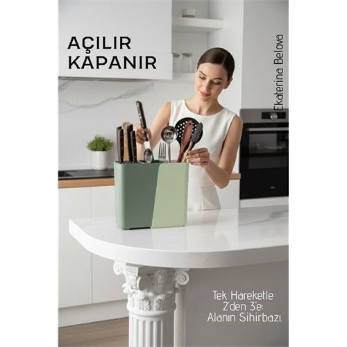 Akıllı Sürgülü Bıçaklık ve Kaşıklık Organizeri - Ayarlanabilir Tezgah Üstü Mutfak Düzenleyici 722572