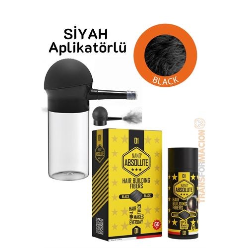 Aplikatörlü Saç Dolgunlaştırıcı Fiber Topik Toz SİYAH 50 Gram